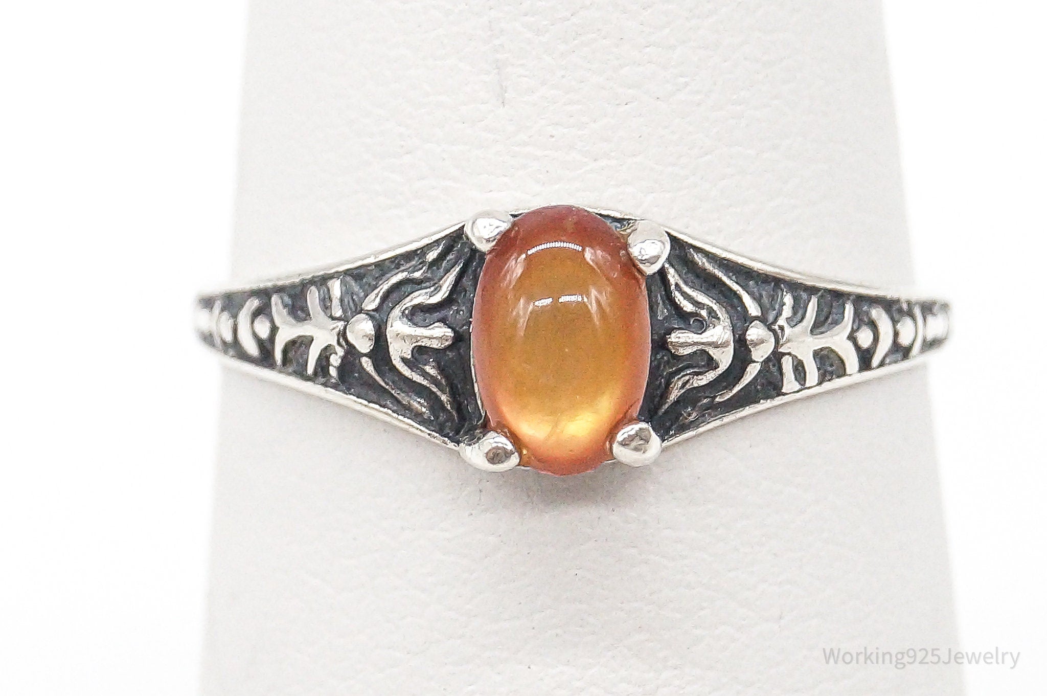 Antique Designer WMCO Orange Paua Shell Sterling Silver Ring - Size 6