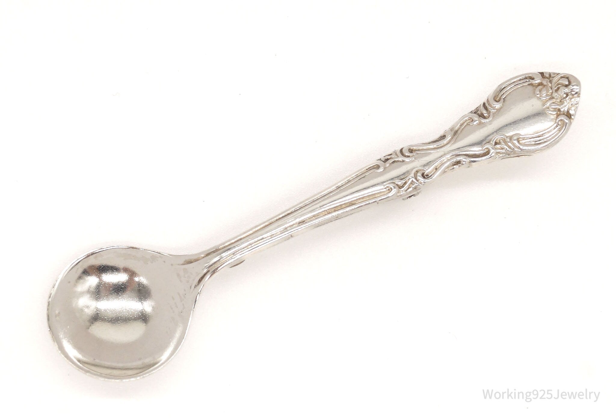 Antique Repousse Sterling Silver Spoon Brooch Pin