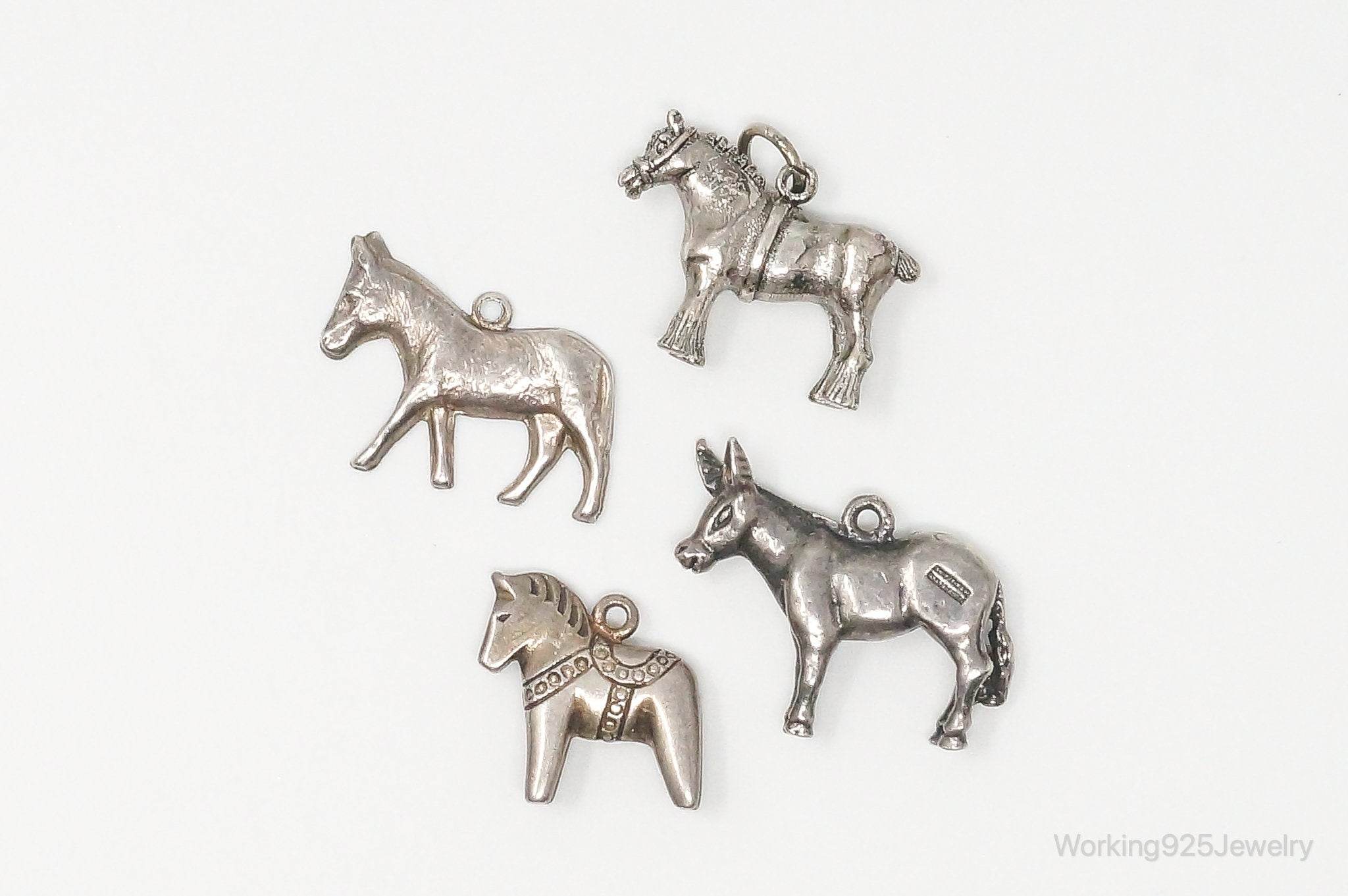 Vintage Antique Horses & Donkeys Sterling Silver Charms Lot