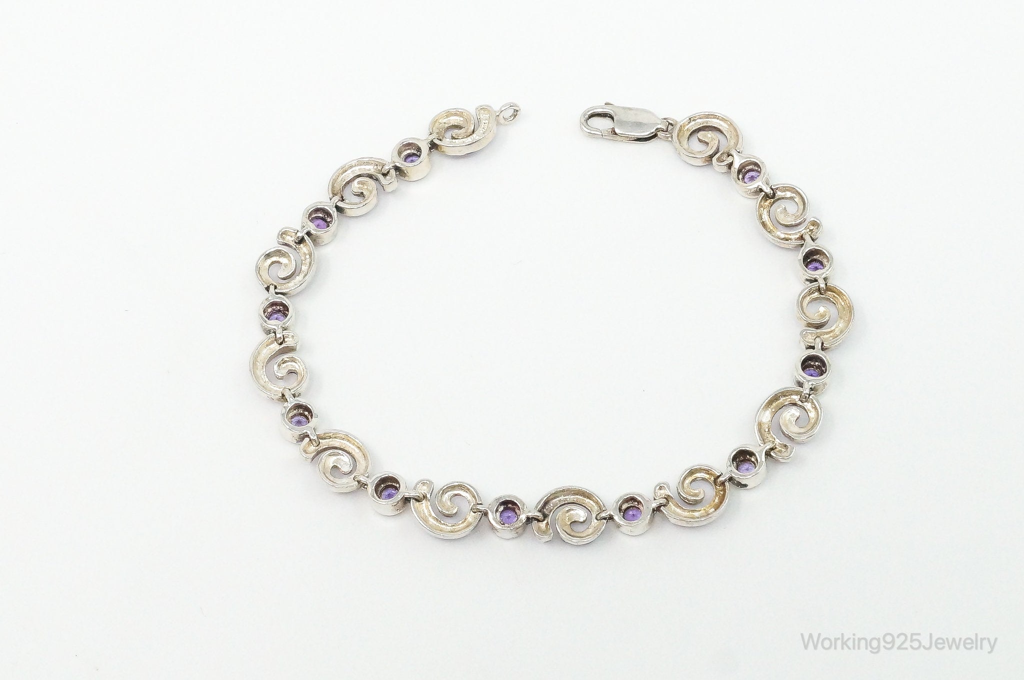 Vintage Amethyst Spiral Sterling Silver Bracelet