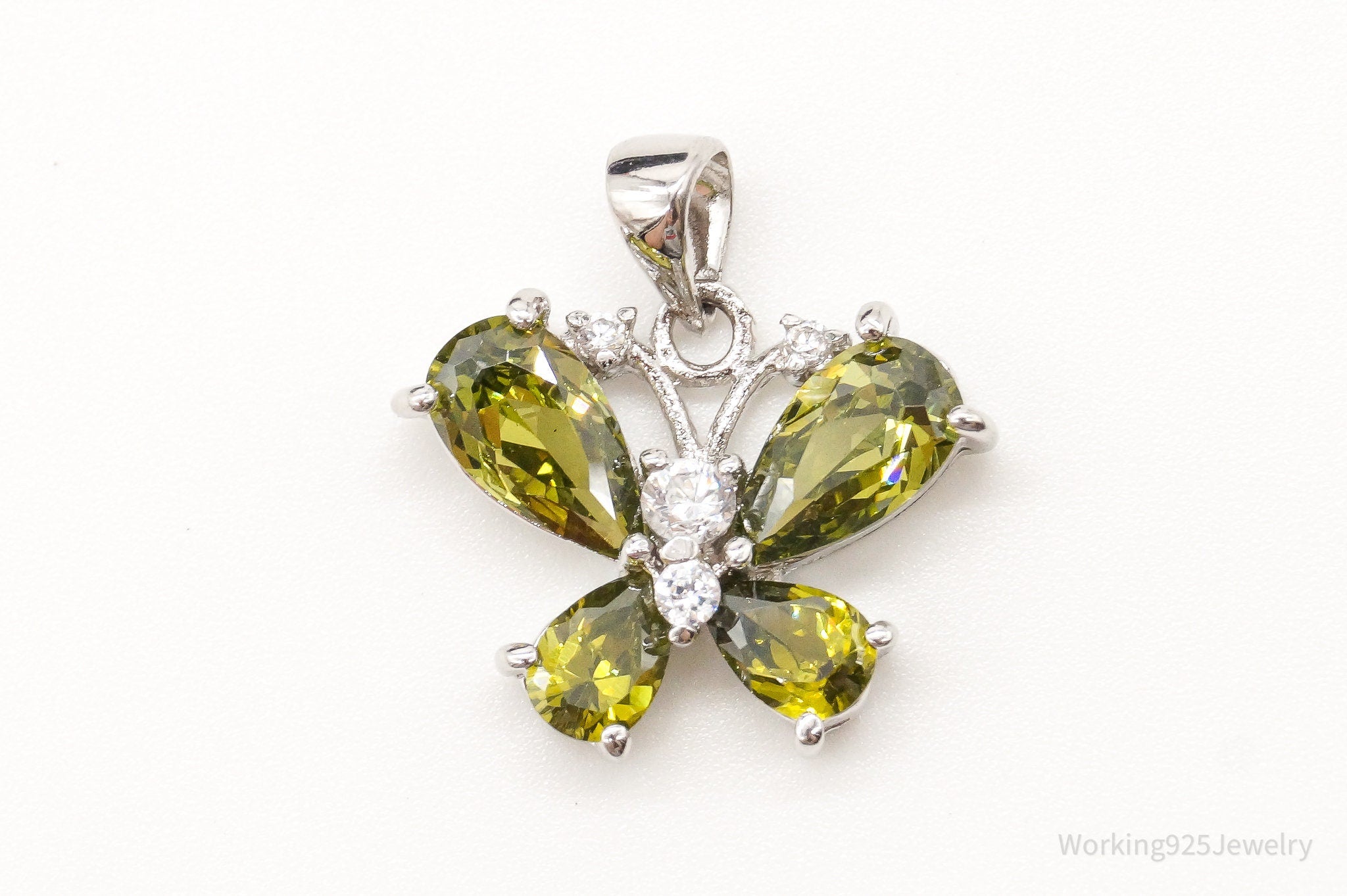 Butterfly Peridot Cubic Zirconia Sterling Silver Pendant