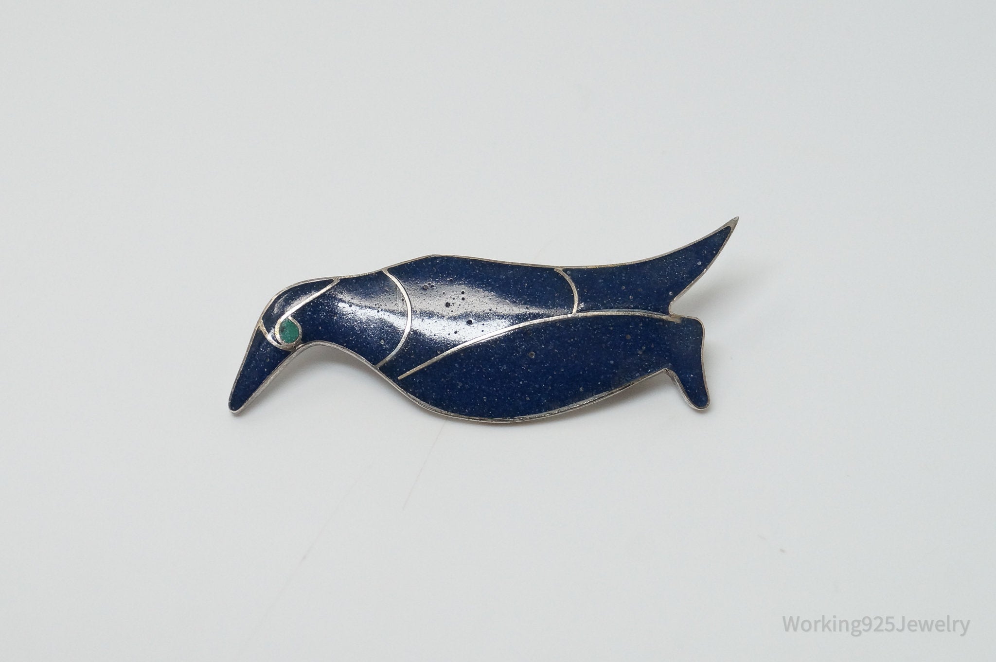 Vintage Blue Lapis Lazuli Penguin Sterling Silver Brooch Pin