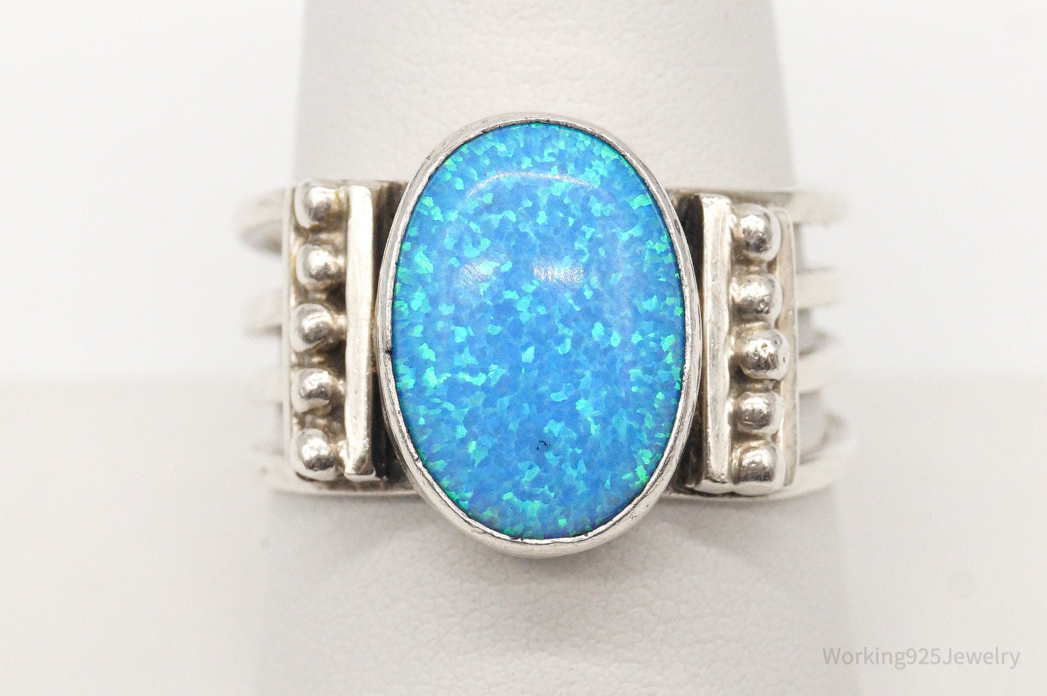 Vintage Blue Opal Silver Ring - Size 9