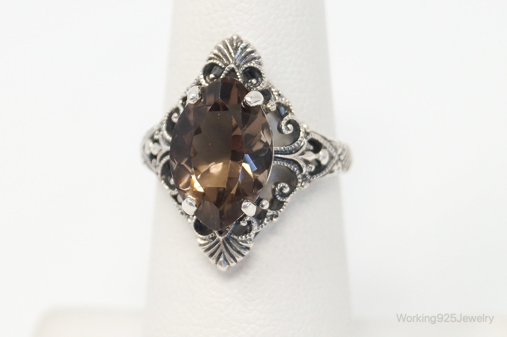 Designer CNA Smoky Topaz Art Deco Sterling Silver Ring - Size 6