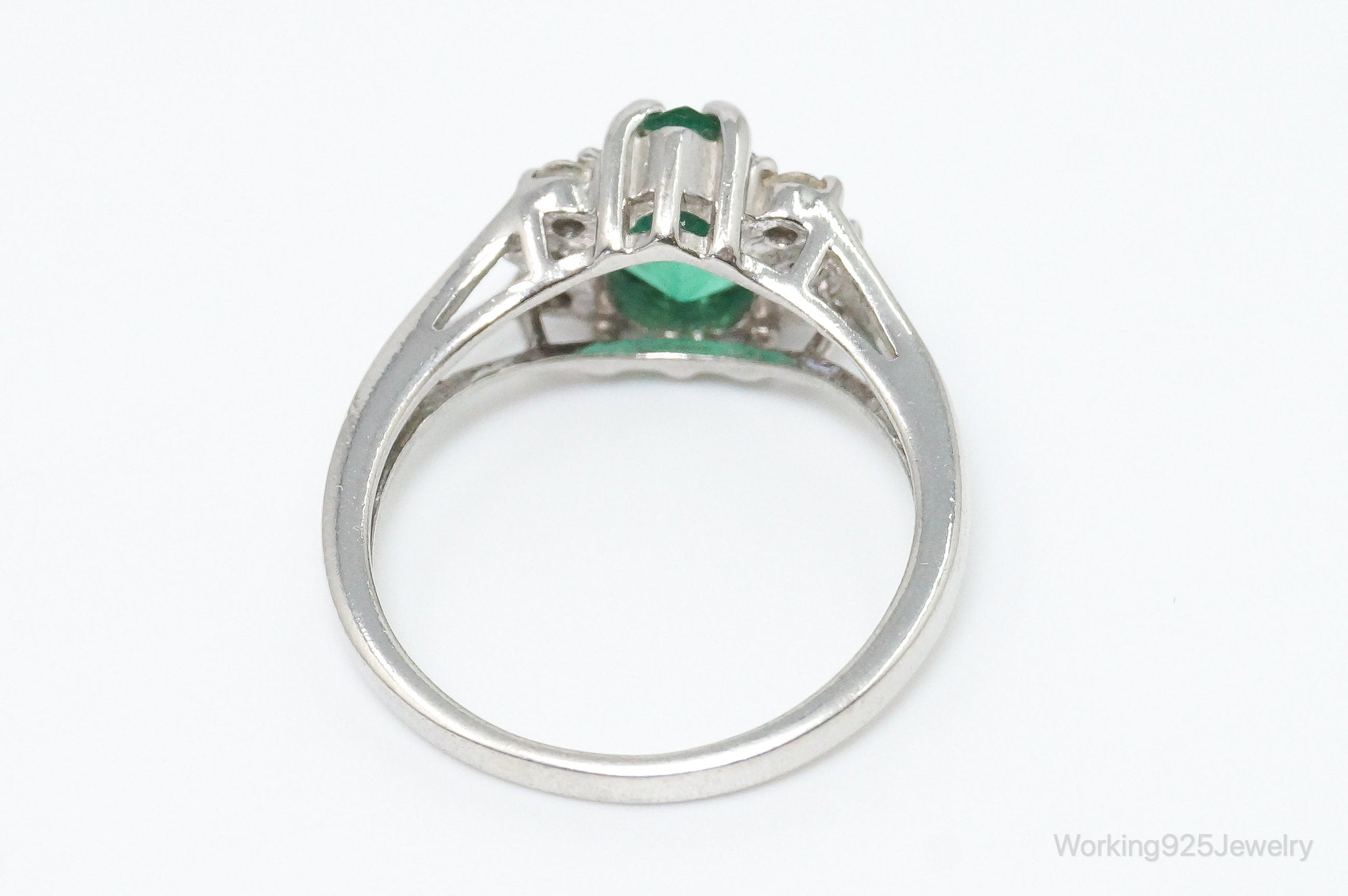 Vintage Lab Emerald CZ Accented Sterling Silver Ring SZ 7