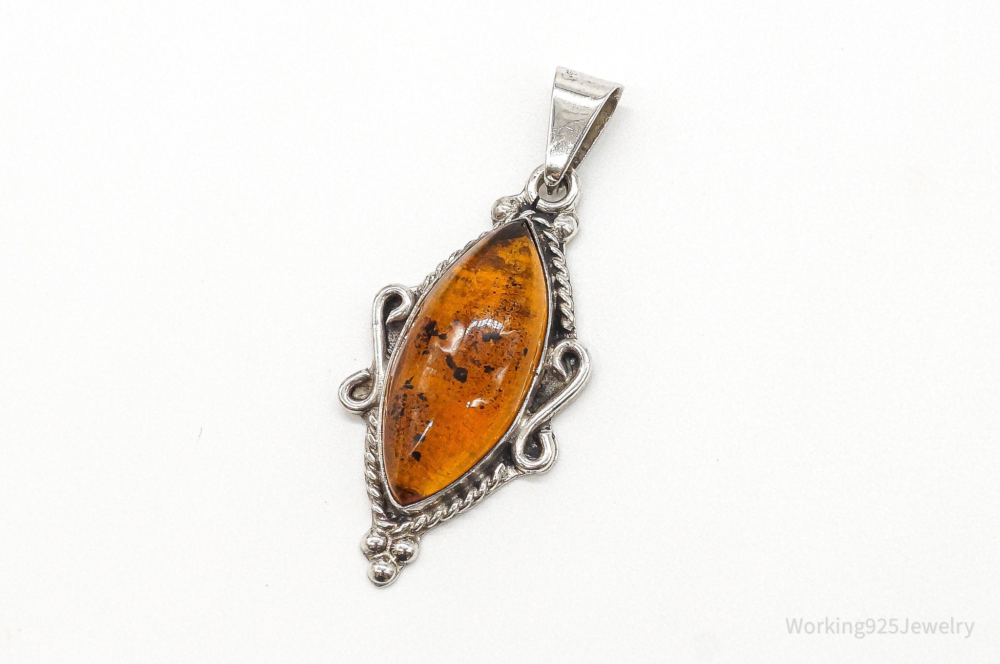 Large Vintage Baltic Amber Sterling Silver Necklace Pendant