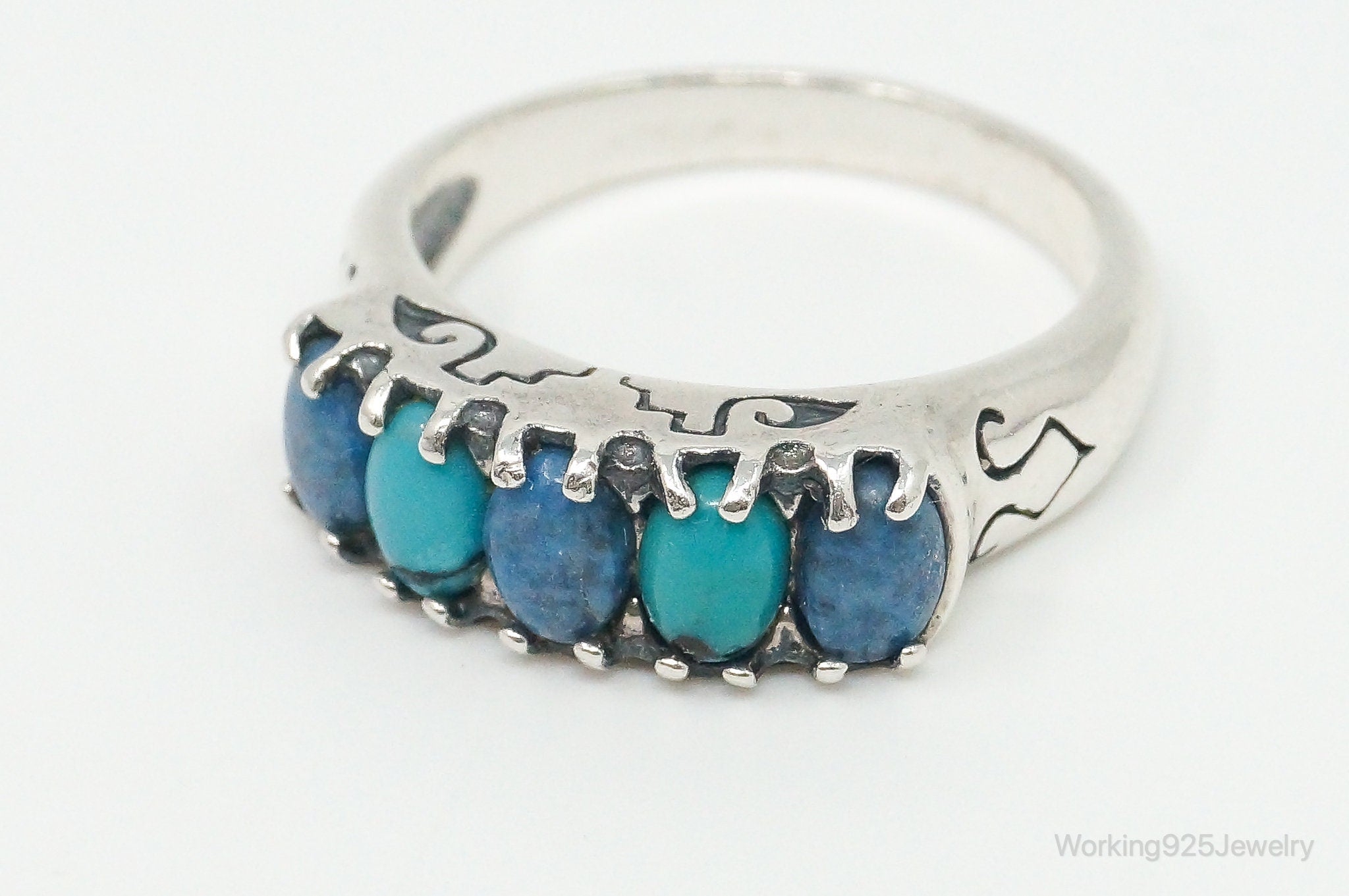 Southwestern Carolyn Pollack Turquoise Lapis Lazuli Sterling Silver Ring Size 9