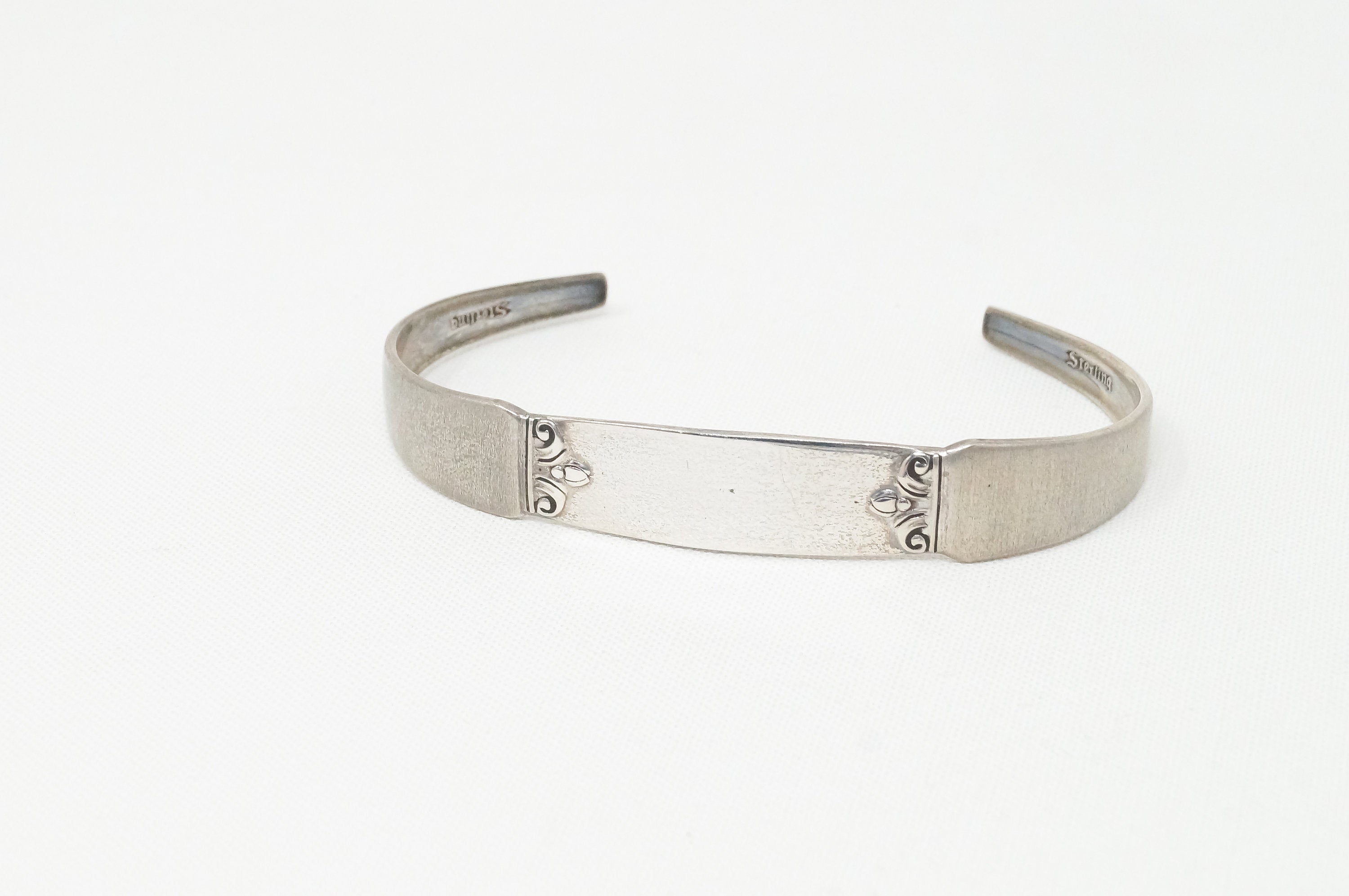 Antique Art Deco Initials Plate Sterling Cuff Bracelet