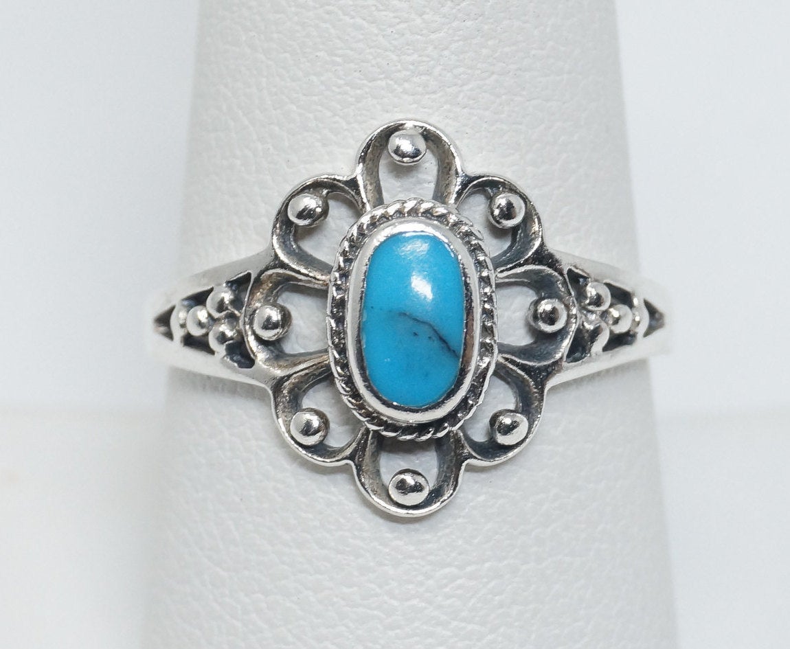 Vintage Designer Chapal-Zenray Turquoise Sterling Silver Ring - Size 8.75