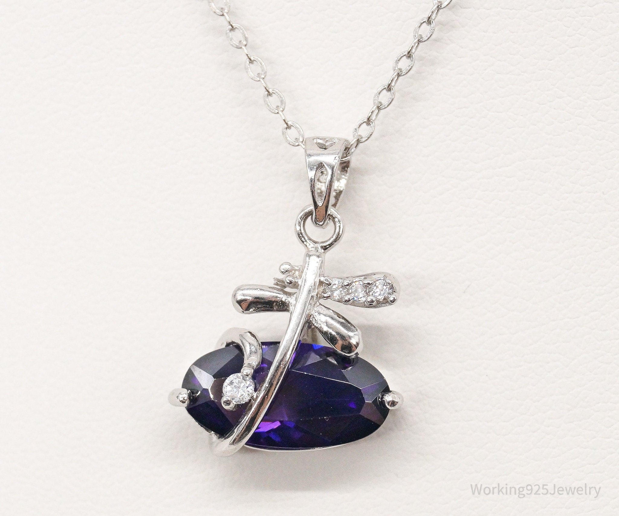 Cubic Zirconia Lab Amethyst Sterling Silver Necklace