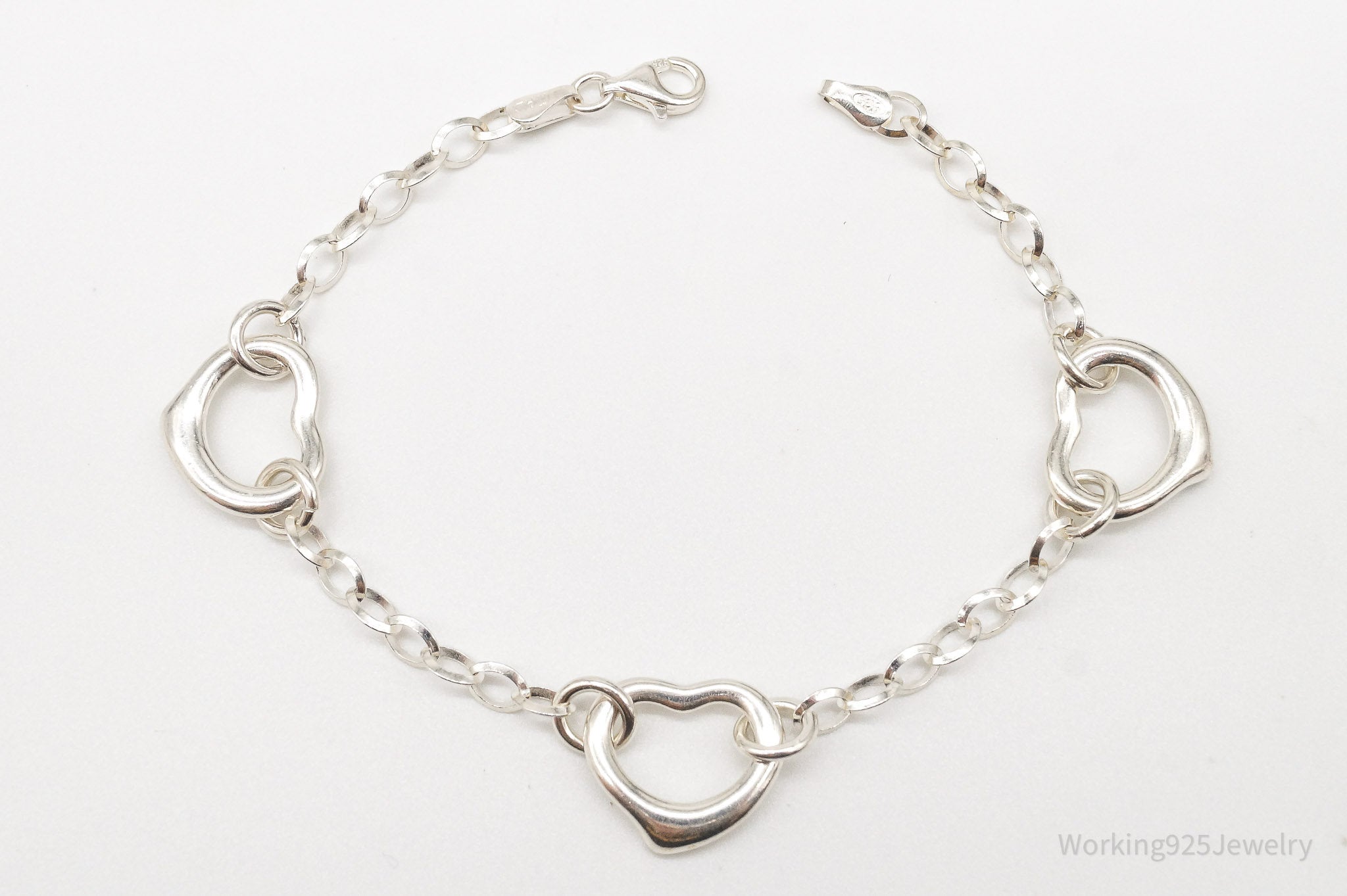 Vintage Italian Hearts Chain Link Sterling Silver Bracelet