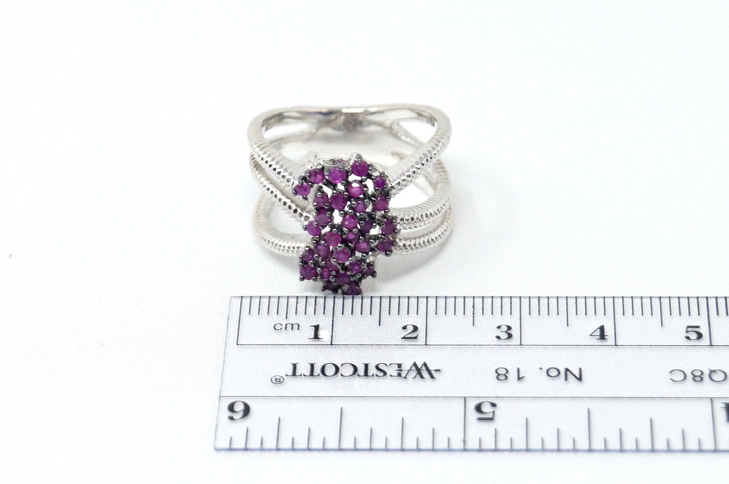 Unique Vintage Designer JS Ruby Cluster Cable Designer Sterling Silver Ring Sz 9