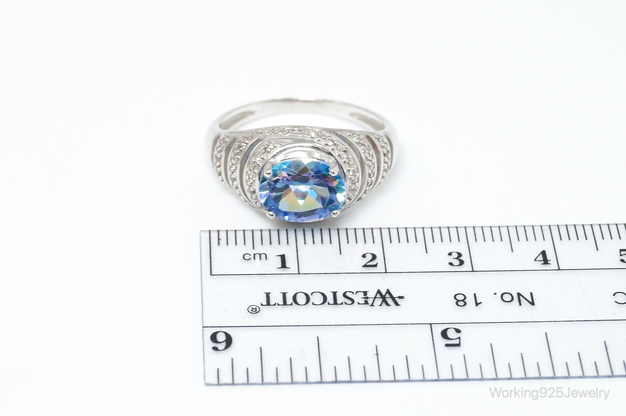 Vintage Designer NVC Blue Mystic Topaz CZ Sterling Silver Ring - Size 10