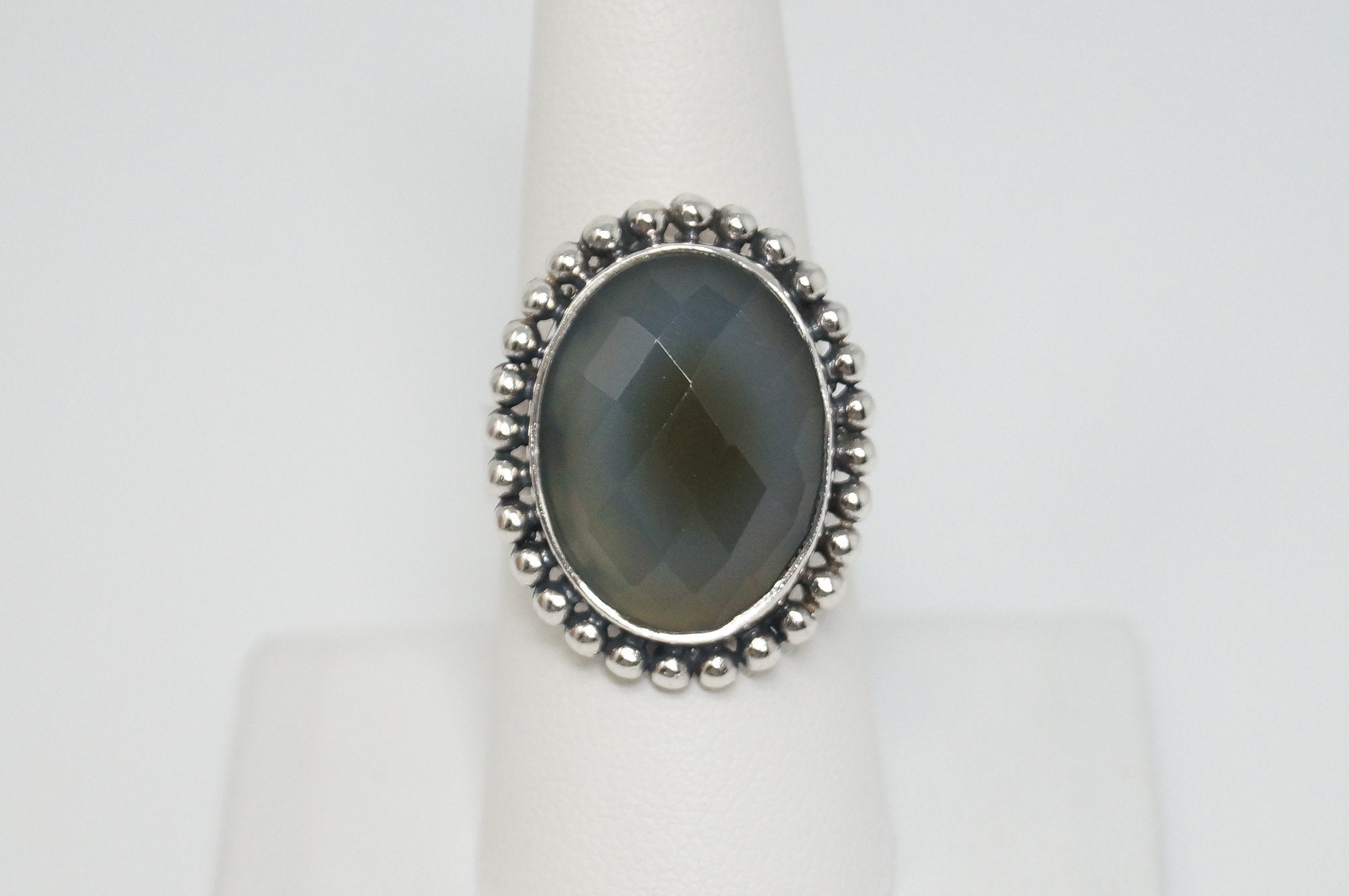 Vintage India Chalcedony Sterling Silver Ring - Sz 7.75