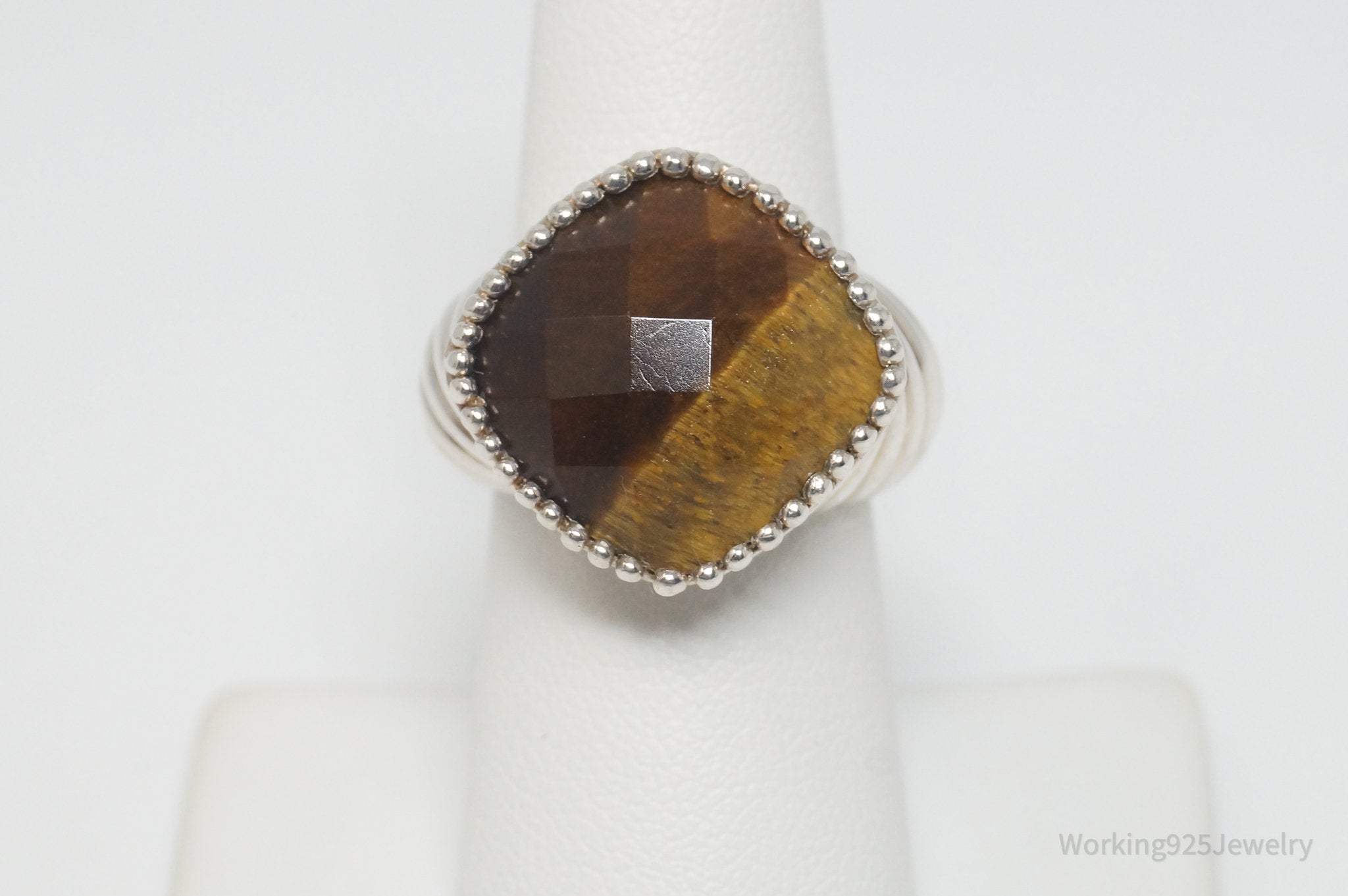 Vintage Designer LT Tigers Eye Cable Sterling Silver Ring - Size 7