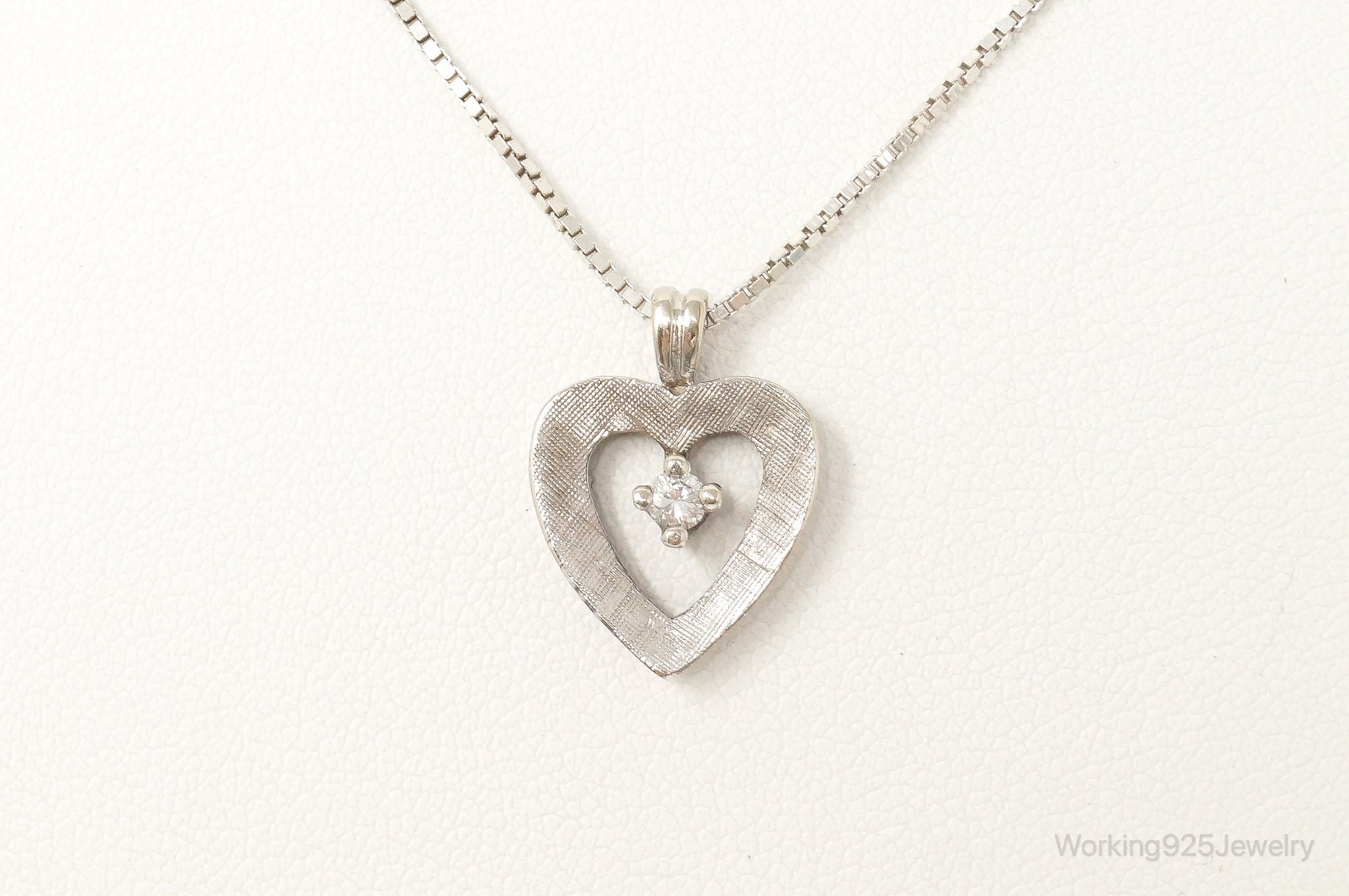 Vintage Diamond Heart Sterling Silver Necklace