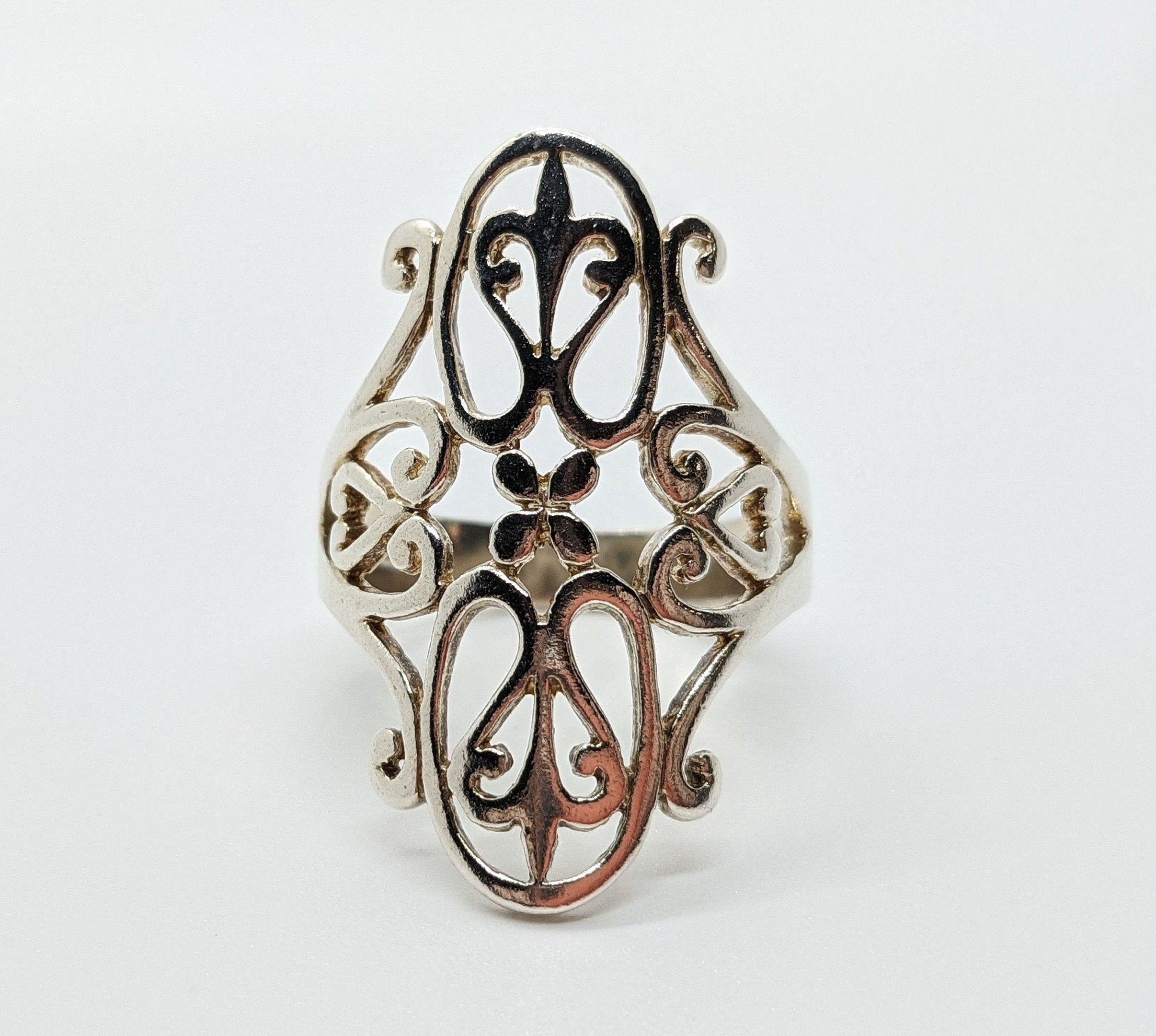 Vintage Designer Boma Cut Out Fleur de Lis Sterling Silver Ring Size 8