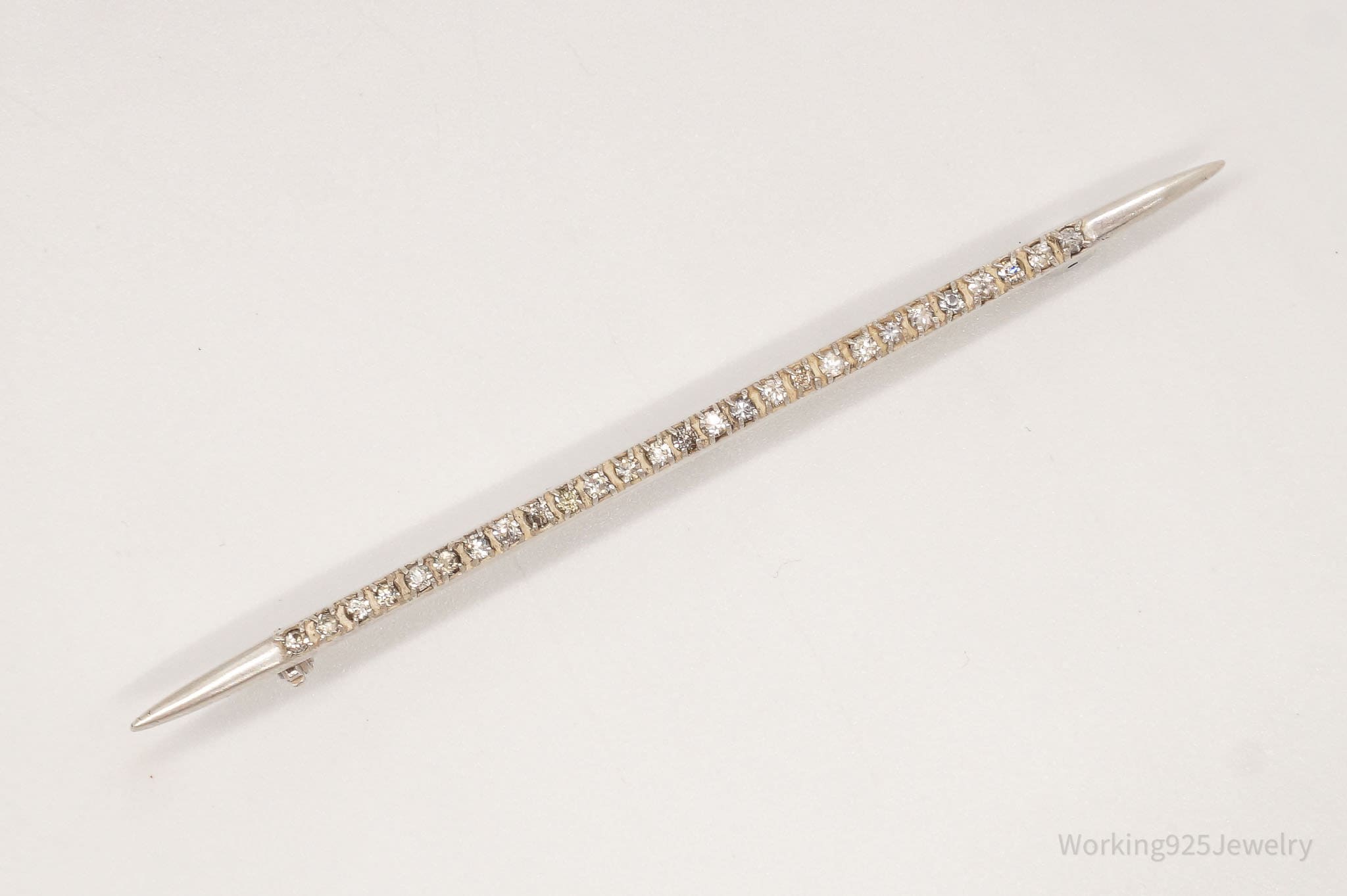 Antique Victorian Rhinestone Sterling Silver Brooch Pin Bar