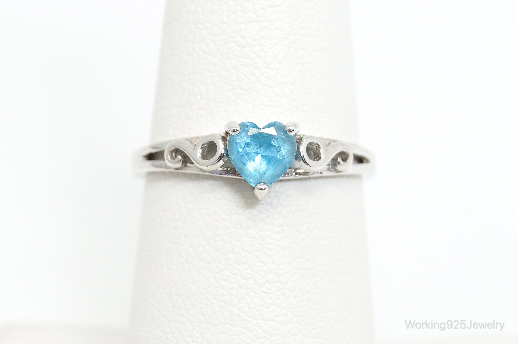 Vintage Designer PBJC Blue Topaz Heart Sterling Silver Ring - Size 6.5