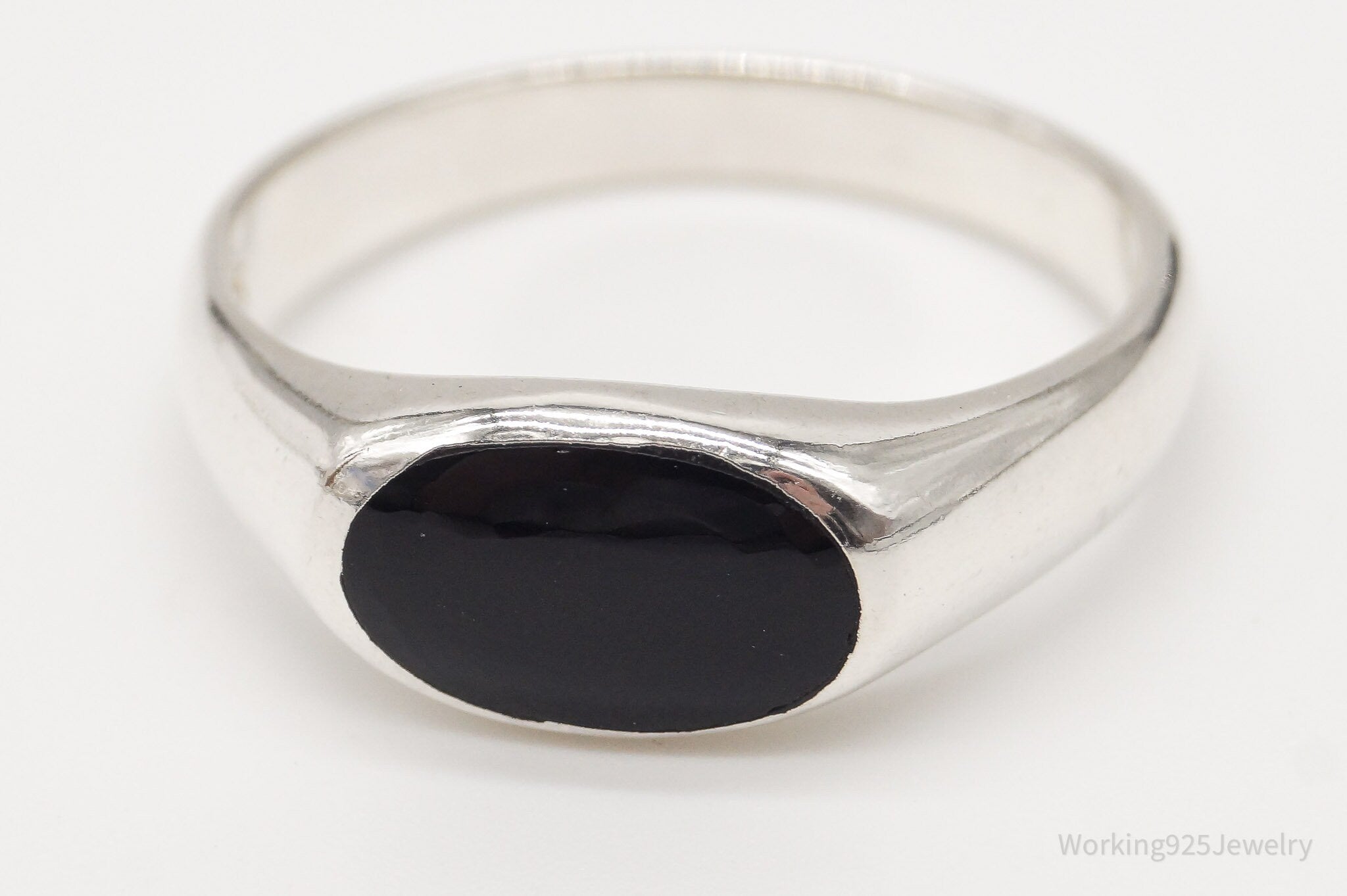 Vintage Black Onyx Sterling Silver Ring - Size 9.75