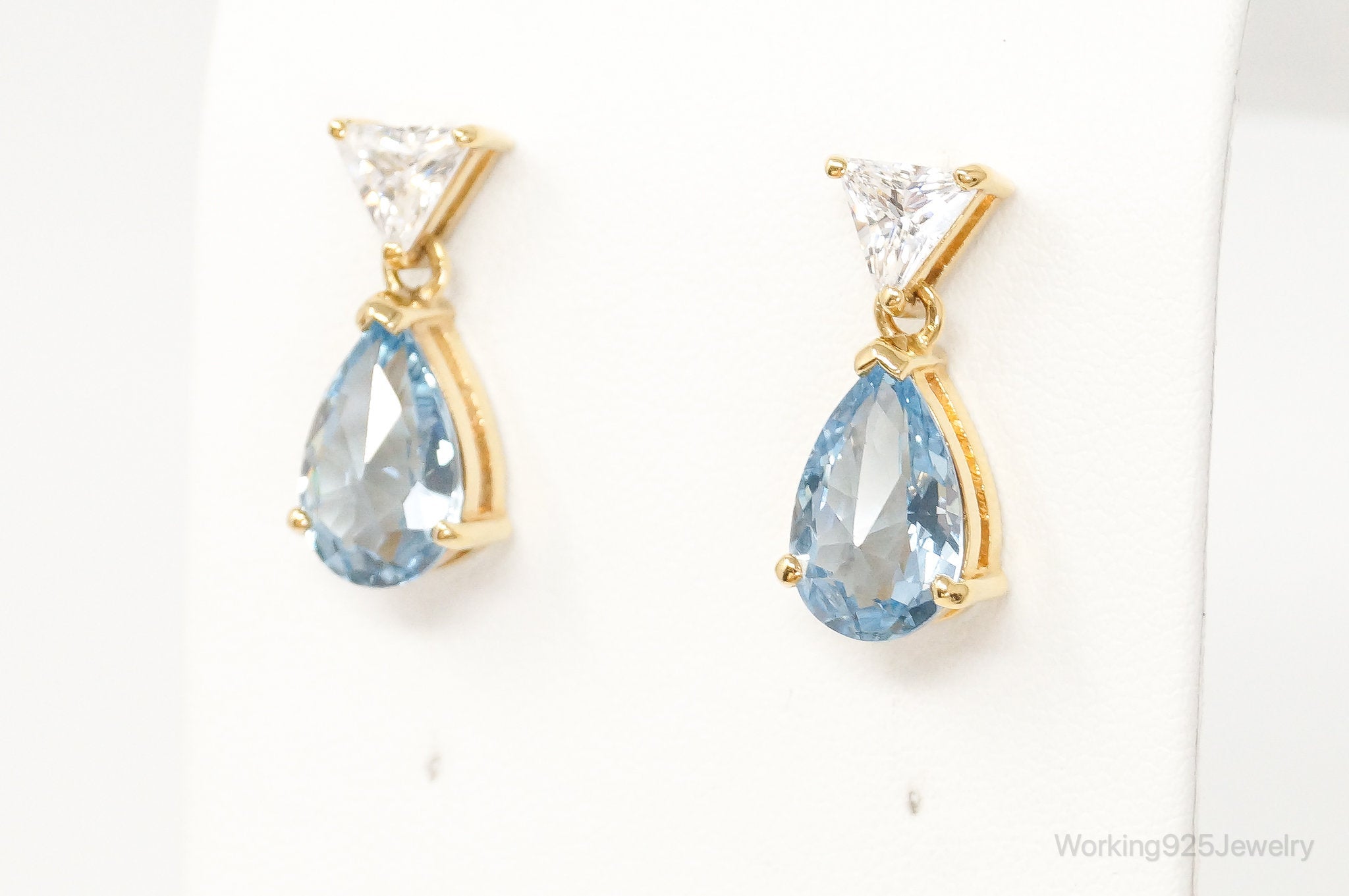 Blue Topaz Cubic Zirconia Gold Vermeil Sterling Silver Earrings