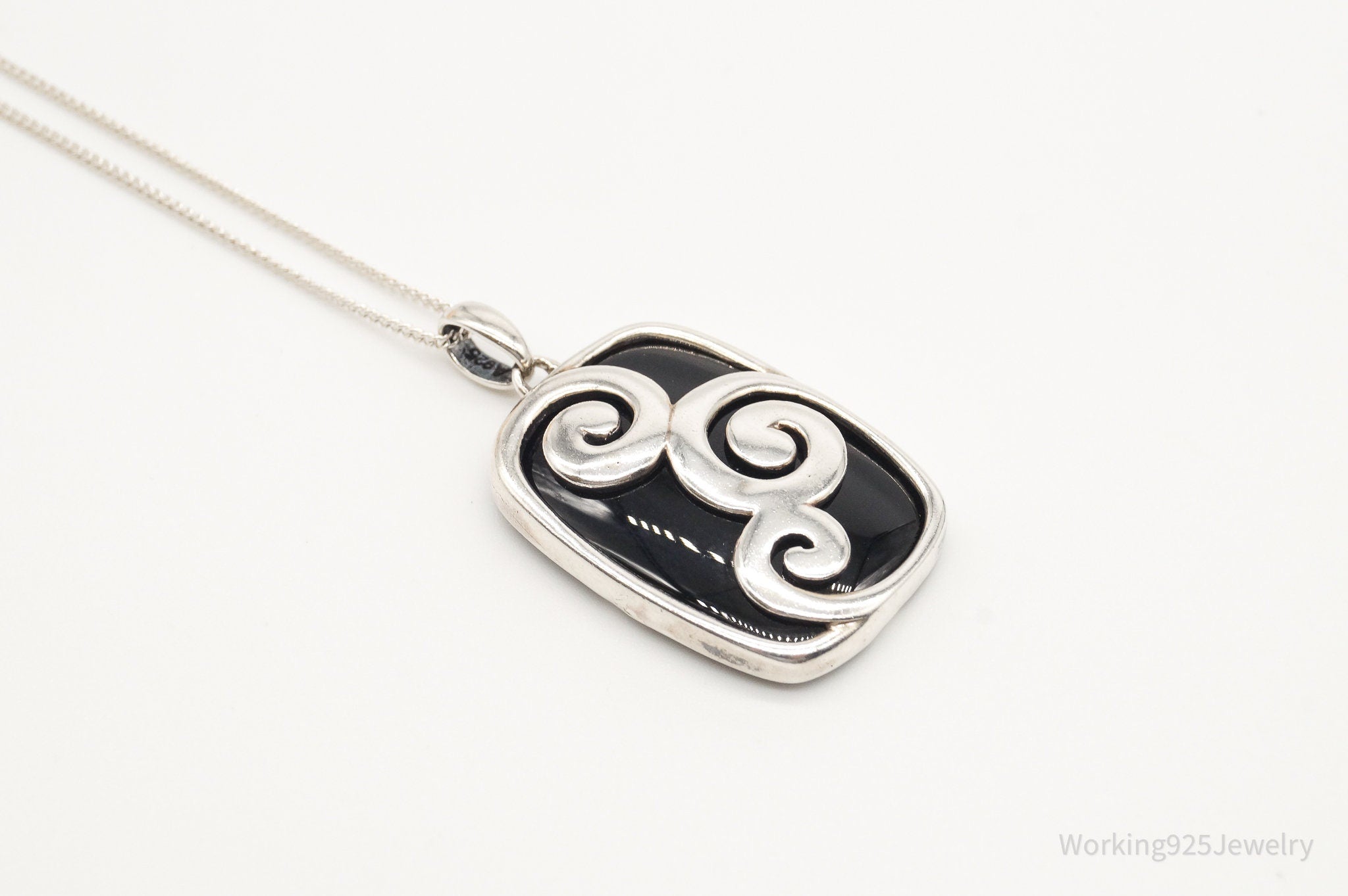 Vintage Black Onyx Swirls Sterling Silver Necklace