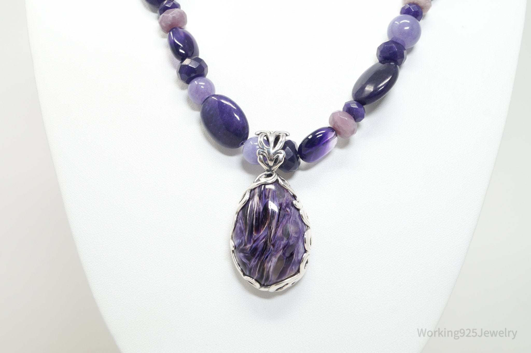 Vintage Carolyn Pollack Relios Charoite Bead Western Sterling Silver Necklace