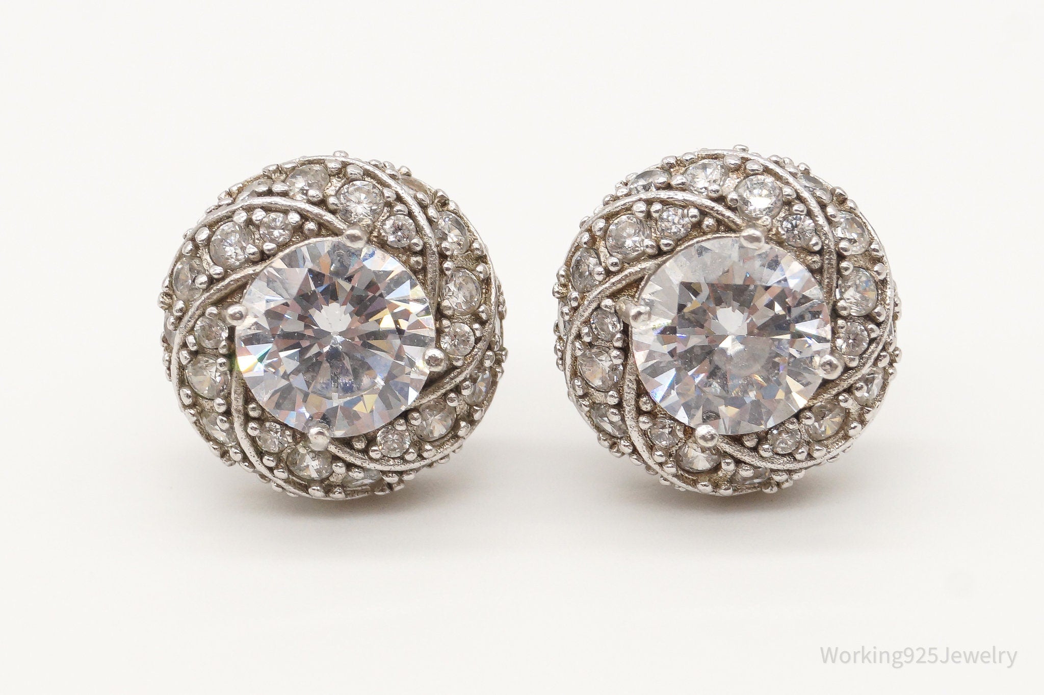 Vintage Cubic Zirconia Sterling Silver Stud Post Earrings