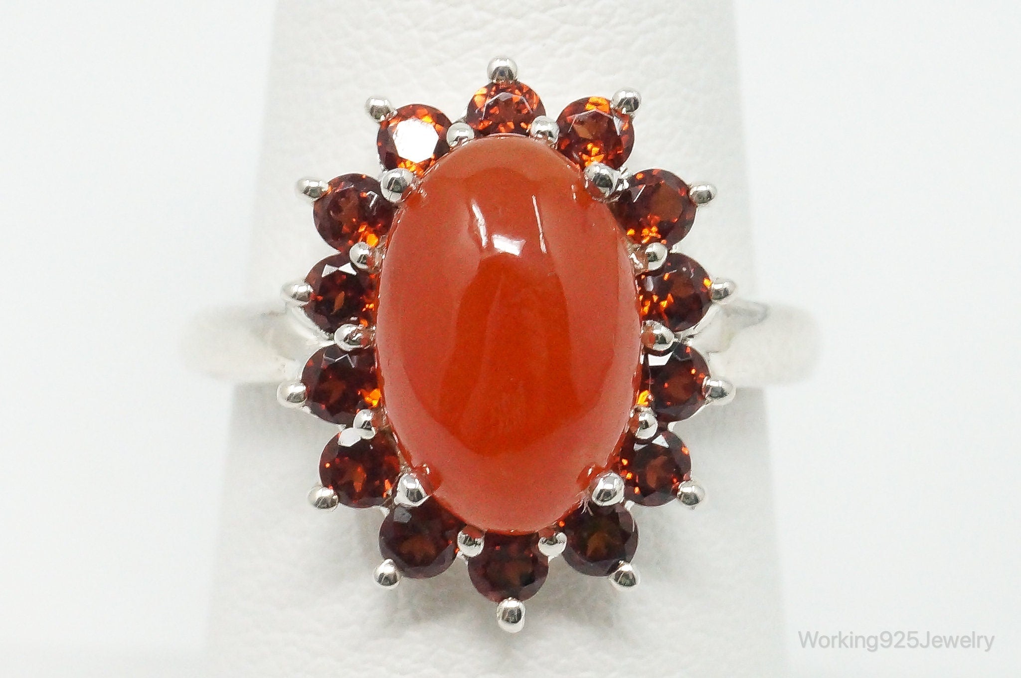 Vintage Carnelian Red Cubic Zirconia Sterling Silver Ring - Size 7