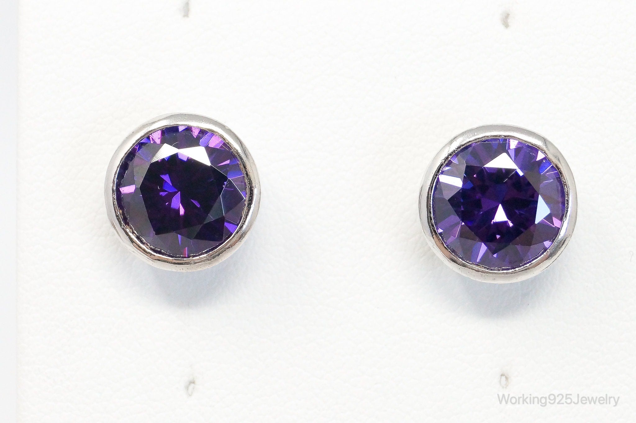 Large Purple Cubic Zirconia Silver Stud Post Earrings