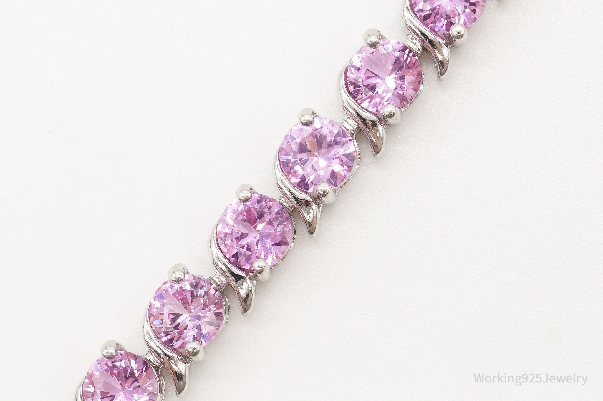 Designer EMA Pink Cubic Zirconia Sterling Silver Tennis Bracelet