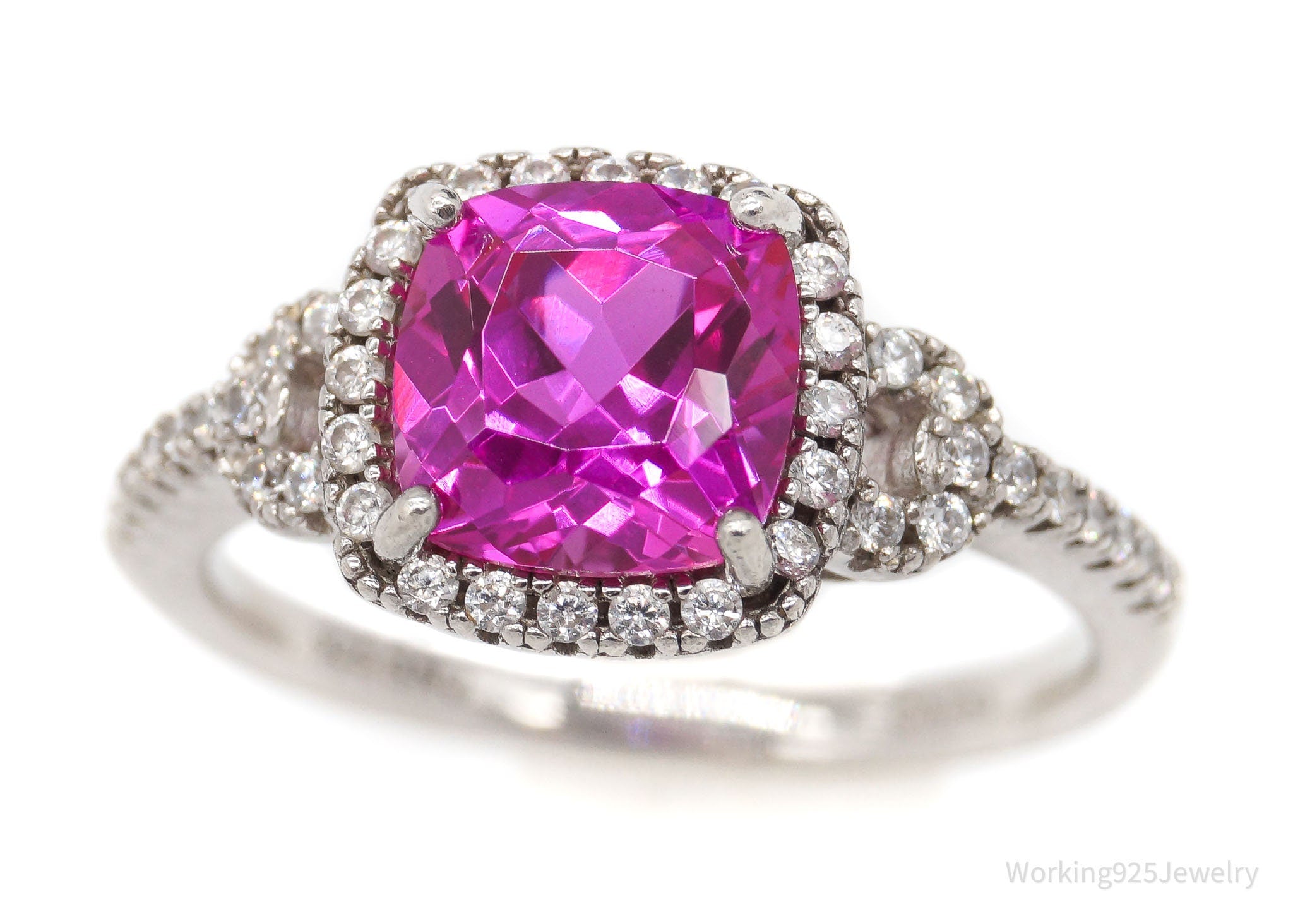 Designer Pink Sapphire Cubic Zirconia Sterling Silver Ring - Size 9