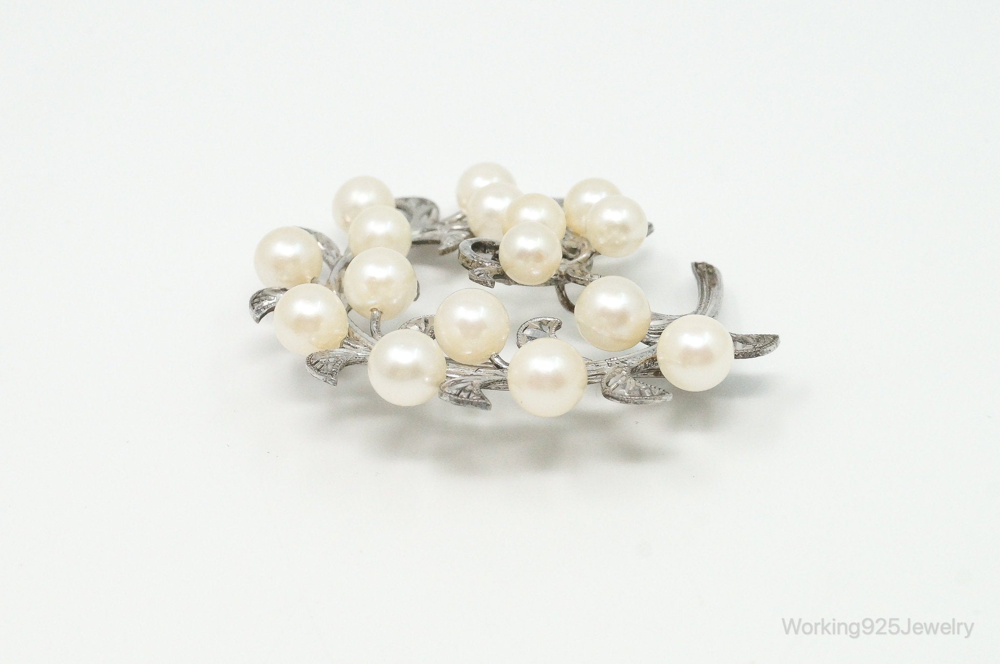 Large Antique Faux Pearl Sterling Silver Brooch Pin