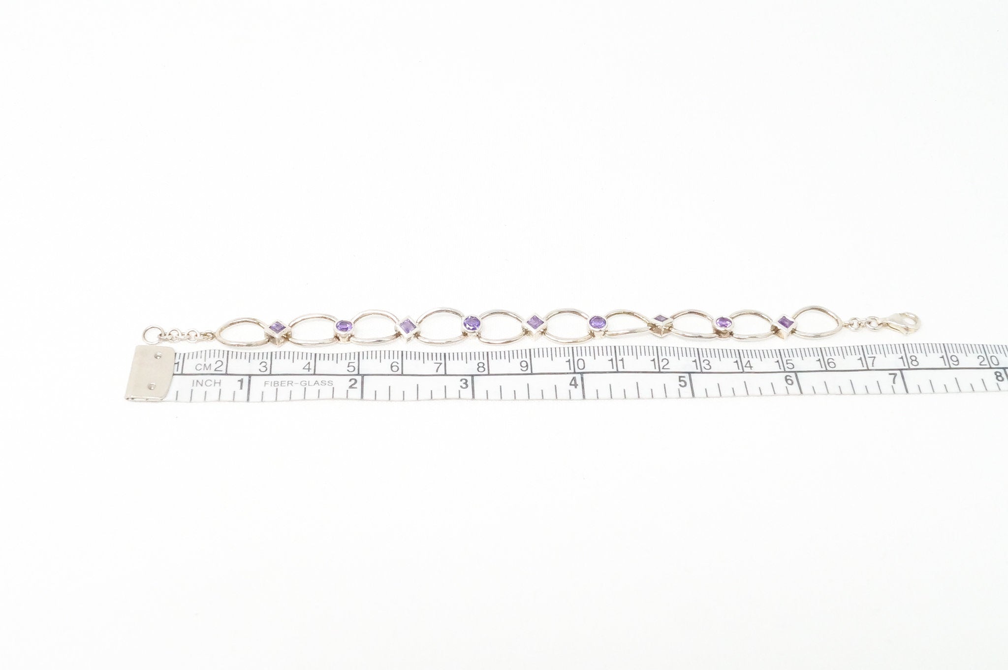 Vintage Art Deco Amethyst Sterling Silver Link Tennis Bracelet