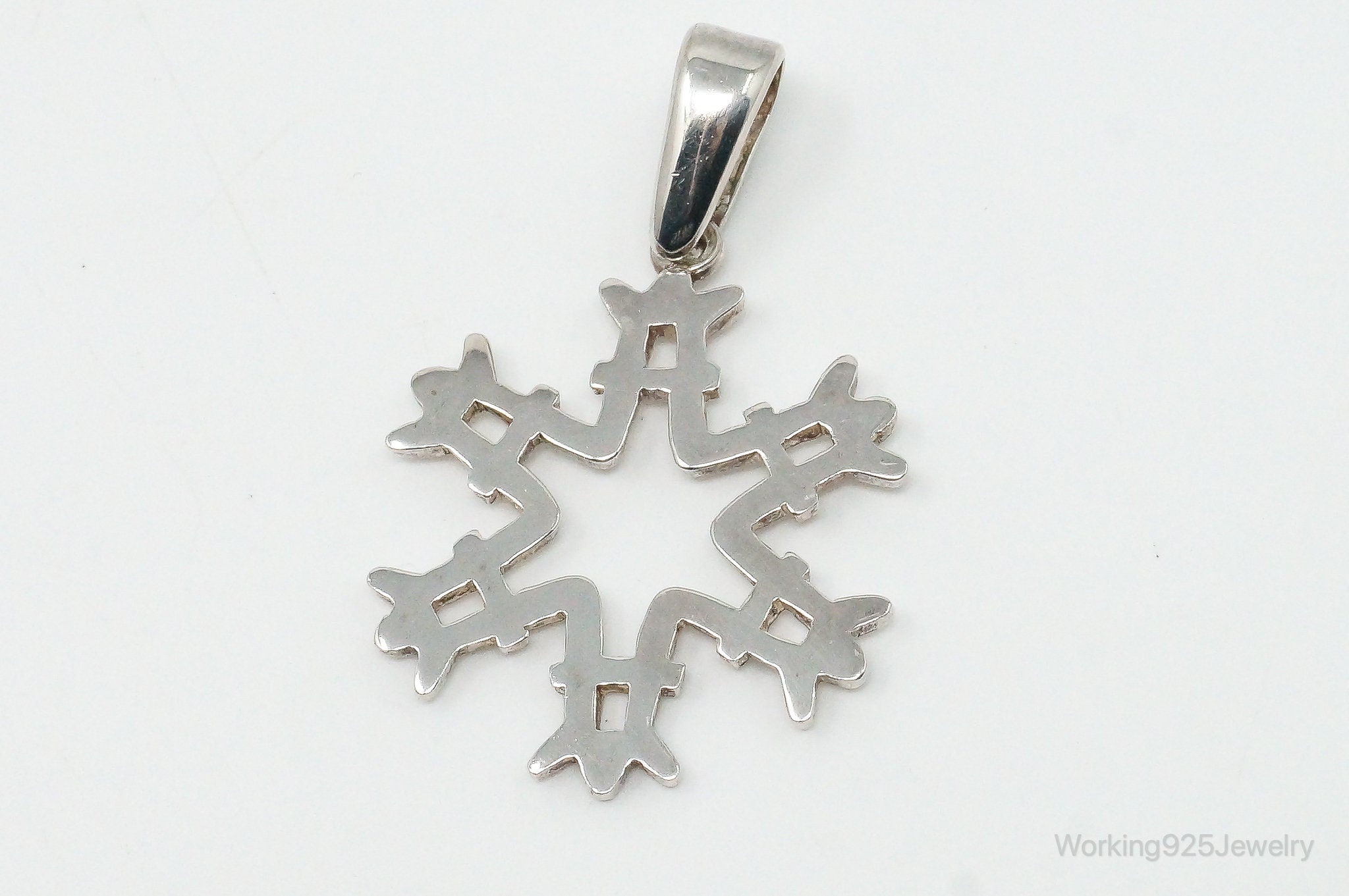 Large Vintage Mexico Snowflake Sterling Silver Pendant