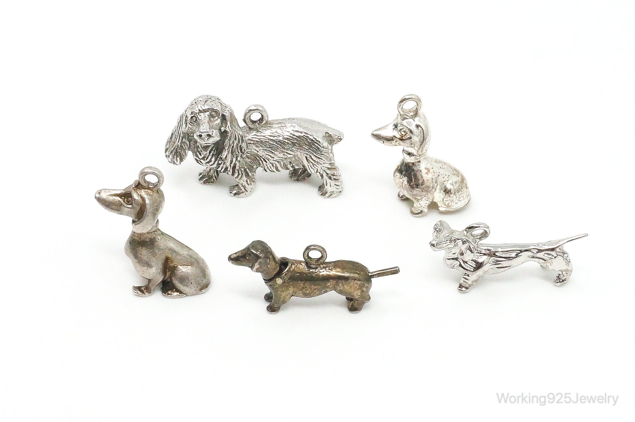 Vintage Antique Dachshund Sterling Silver Charms Lot