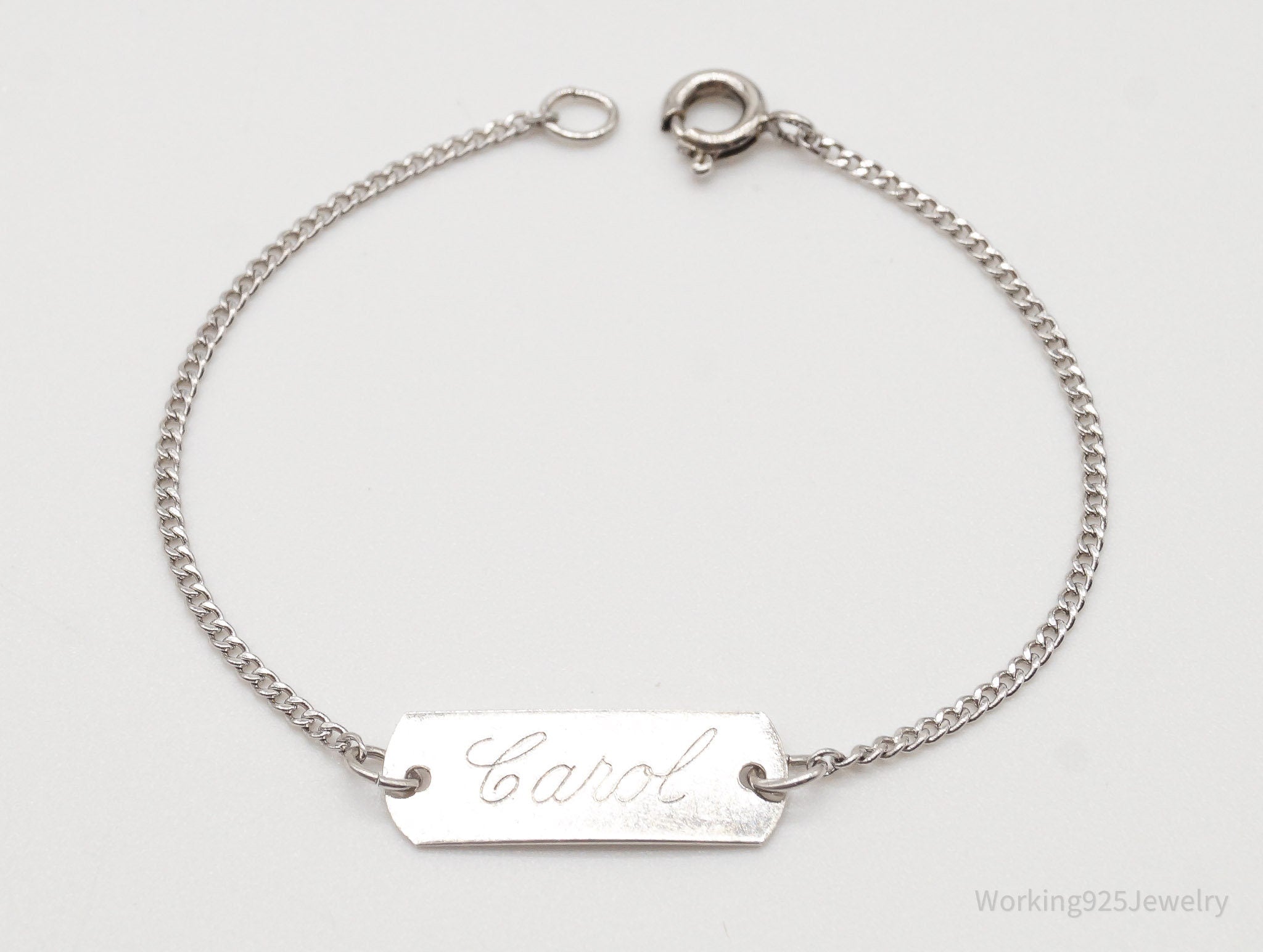 Antique "Carol" Engraved Name ID Bar Sterling Silver Bracelet