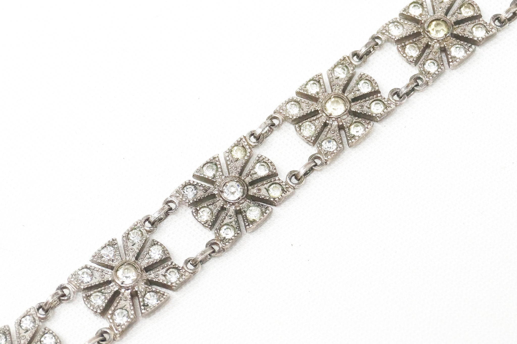 RARE Antique Art Deco Designer WELLS CZ Sterling Silver Panel Bracelet