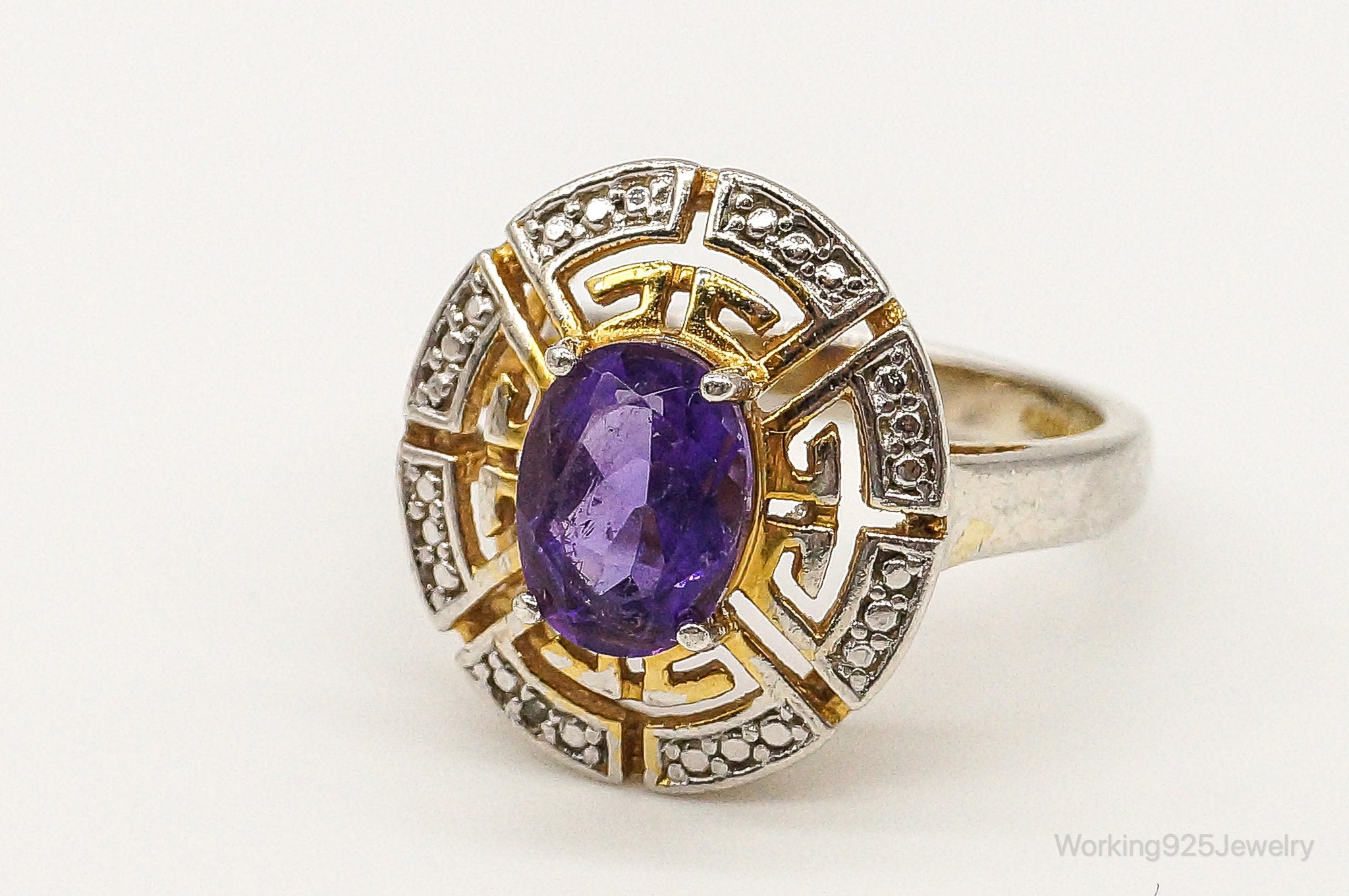 Designer PAJ Amethyst Gold Wash Sterling Silver Ring - Size 6