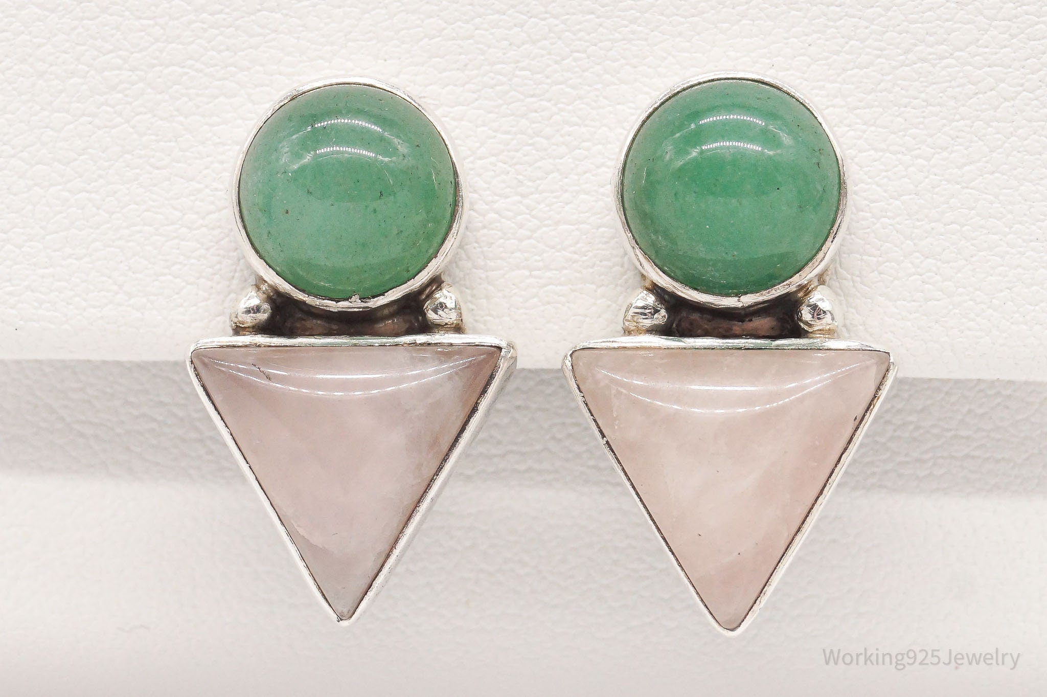 Vintage Designer Carol Felley Rose Quartz Aventurine Sterling Silver Earrings