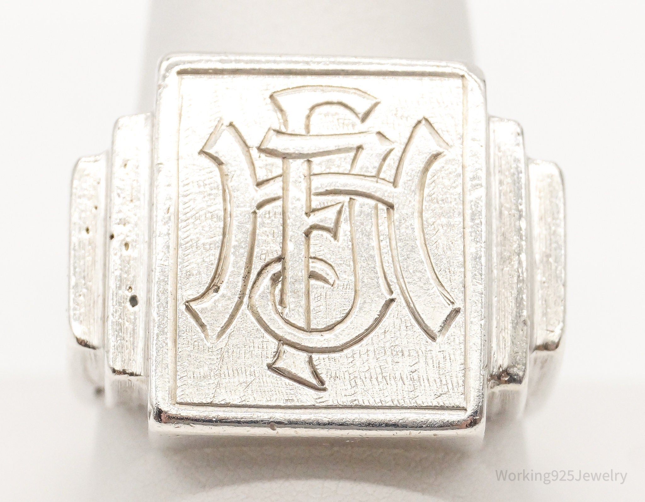 Antique Initials Letters 900 Silver Ring - Size 11.5