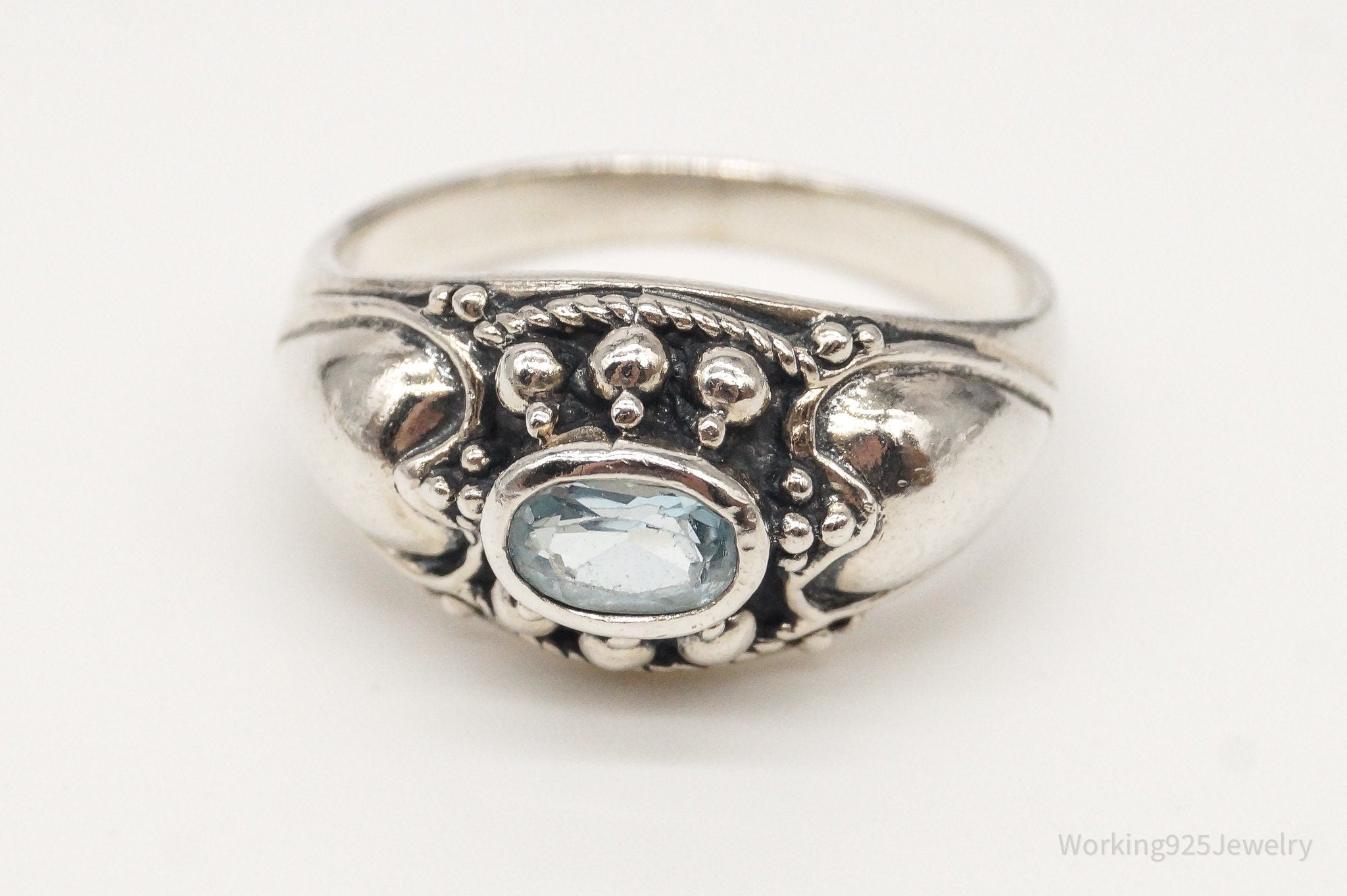 Vintage Blue Topaz Sterling Silver Ring - Size 9