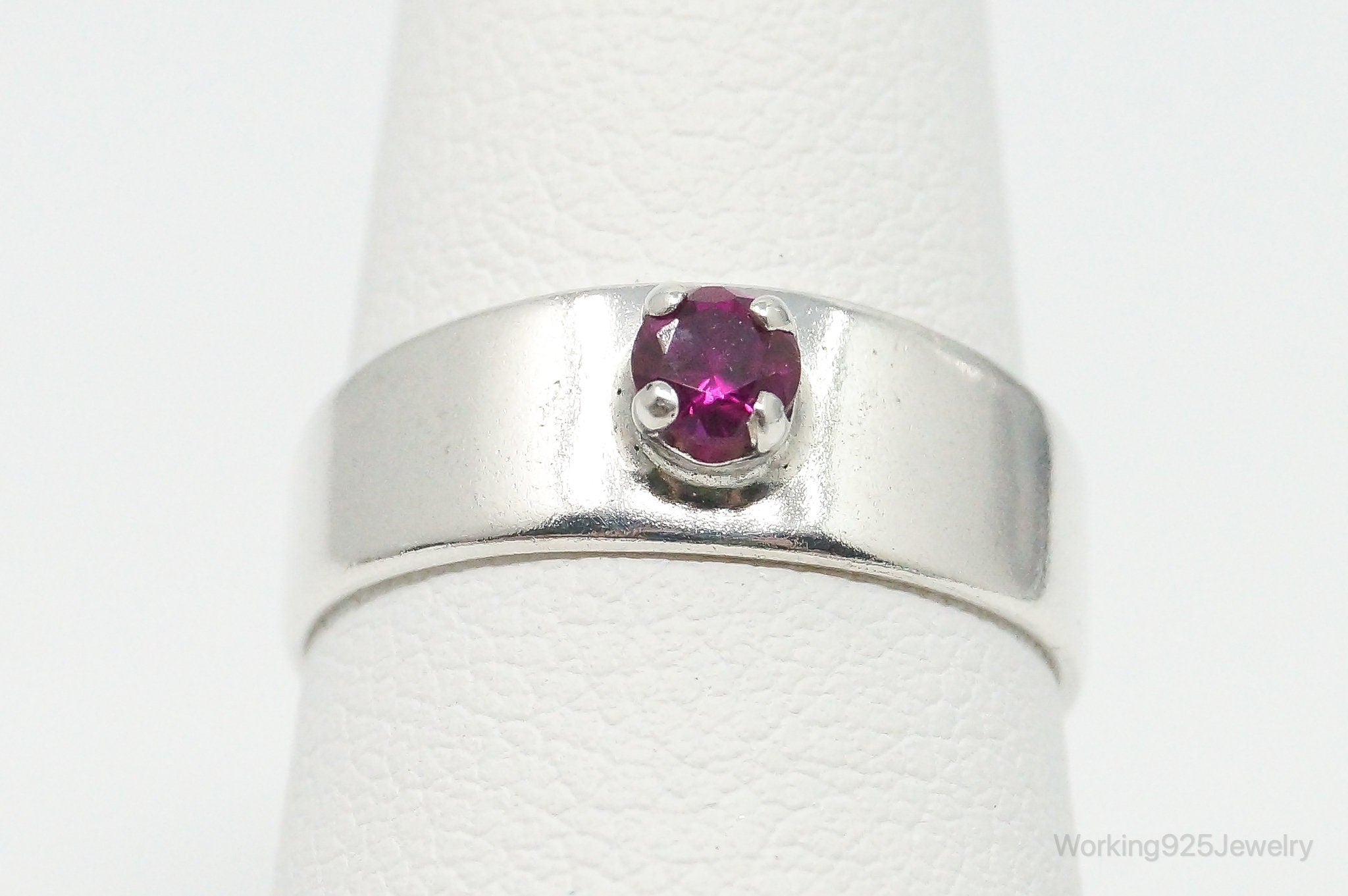 Vintage Lab Ruby Sterling Silver Ring - Size 5.5