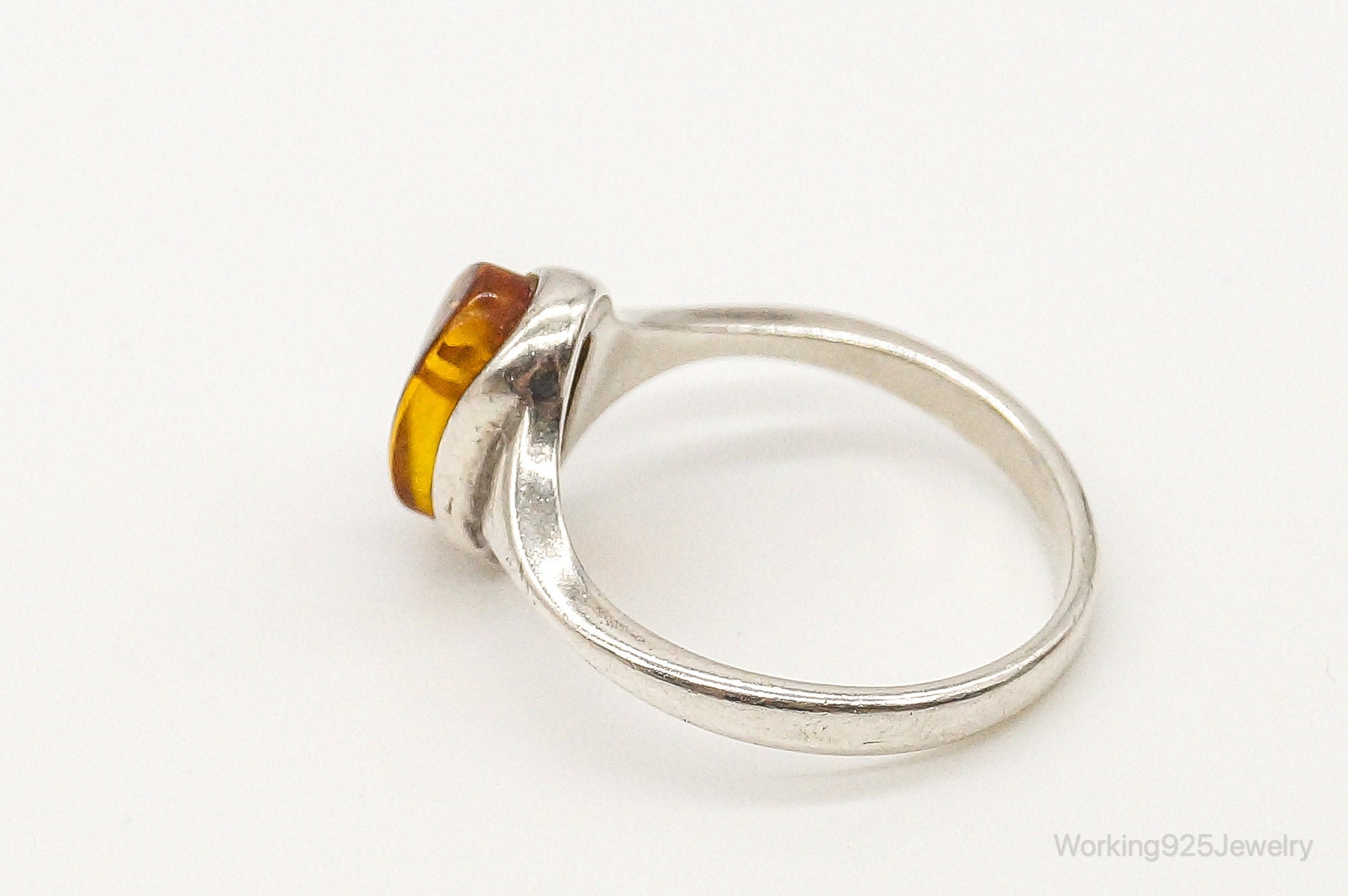 Vintage Baltic Amber Sterling Silver Ring - Size 7