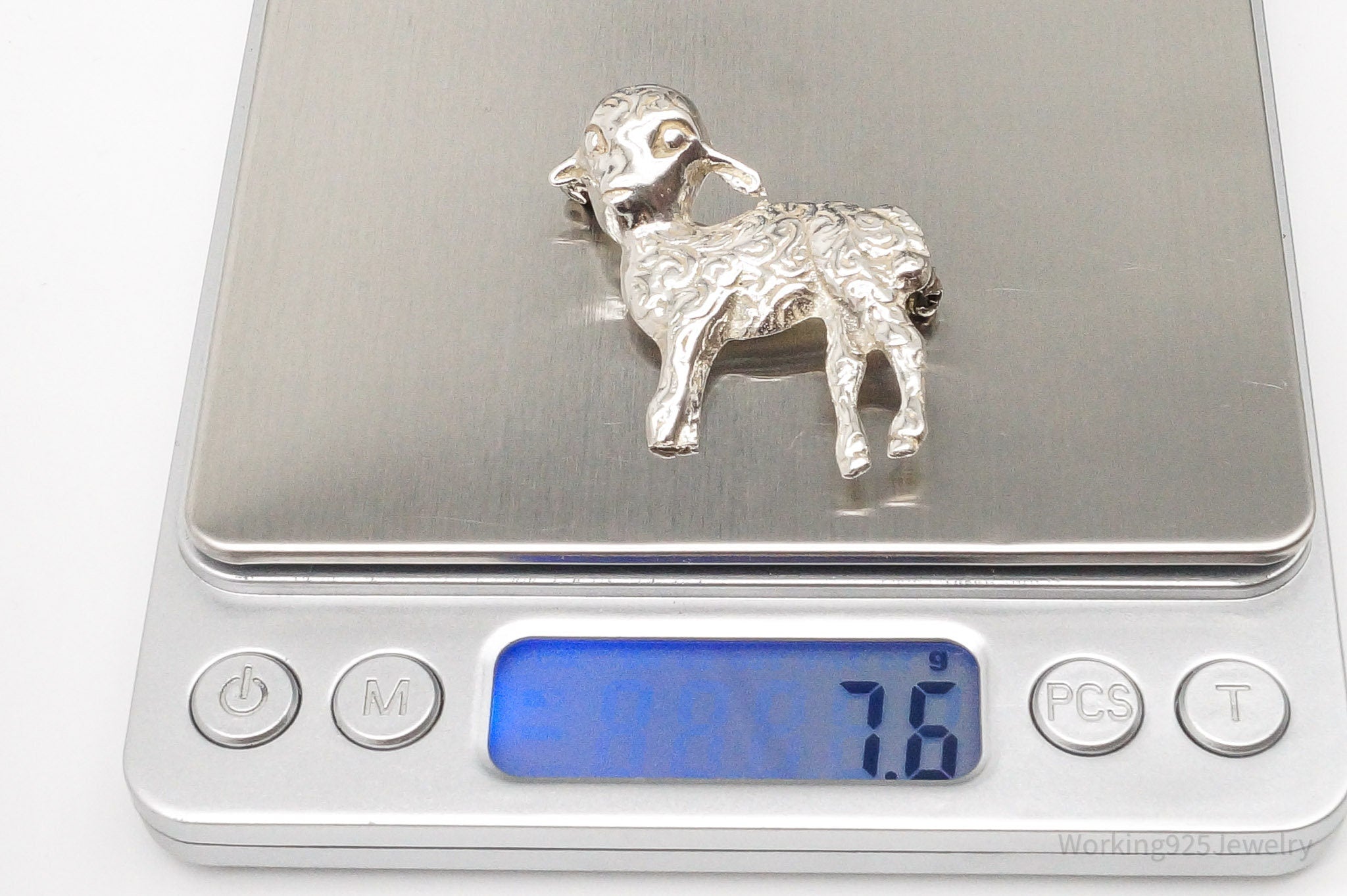 Antique Lamb Sheep Sterling Silver Brooch Pin