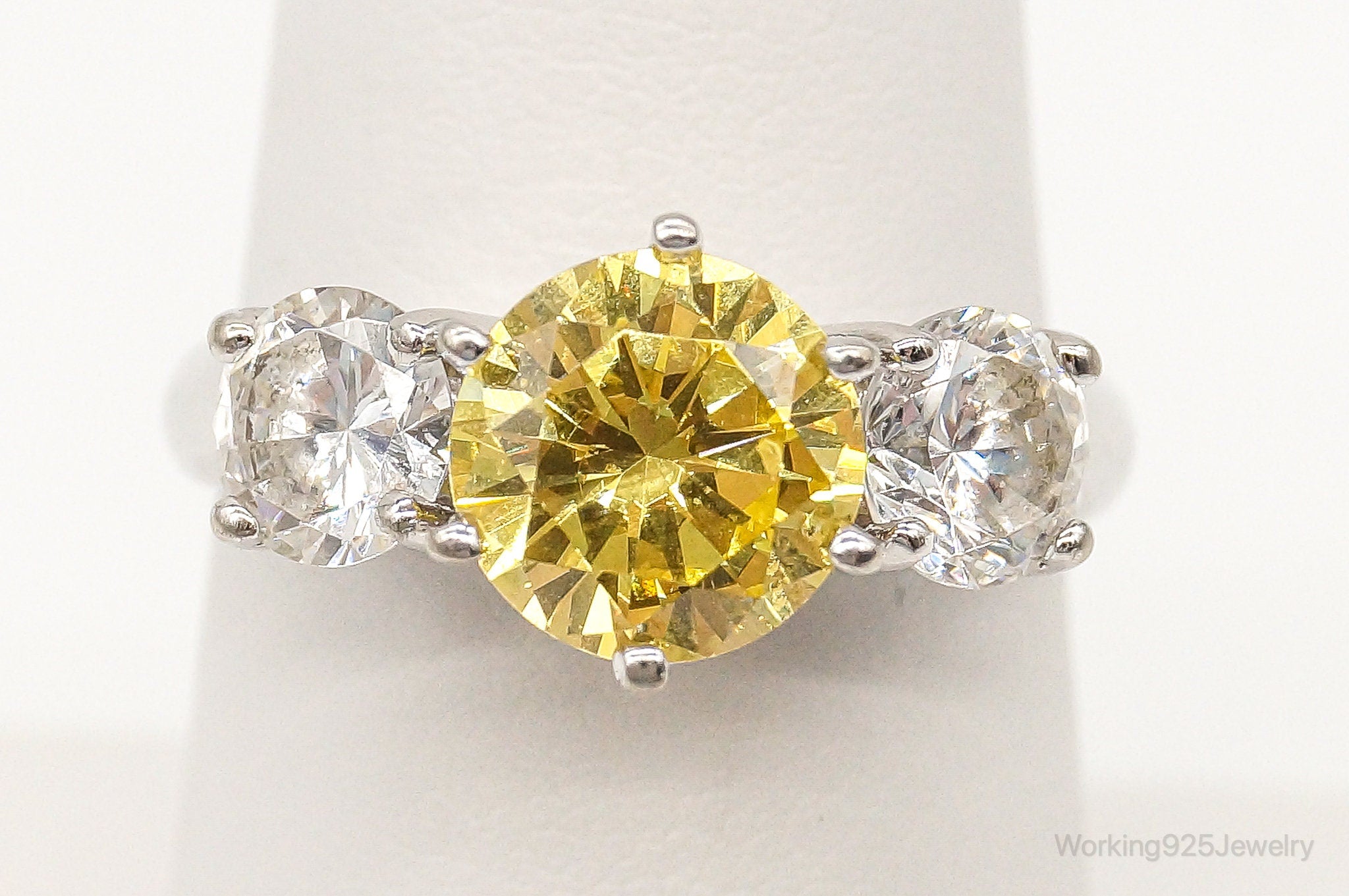 Vintage Citrine Cubic Zirconia Sterling Silver Ring SZ 7