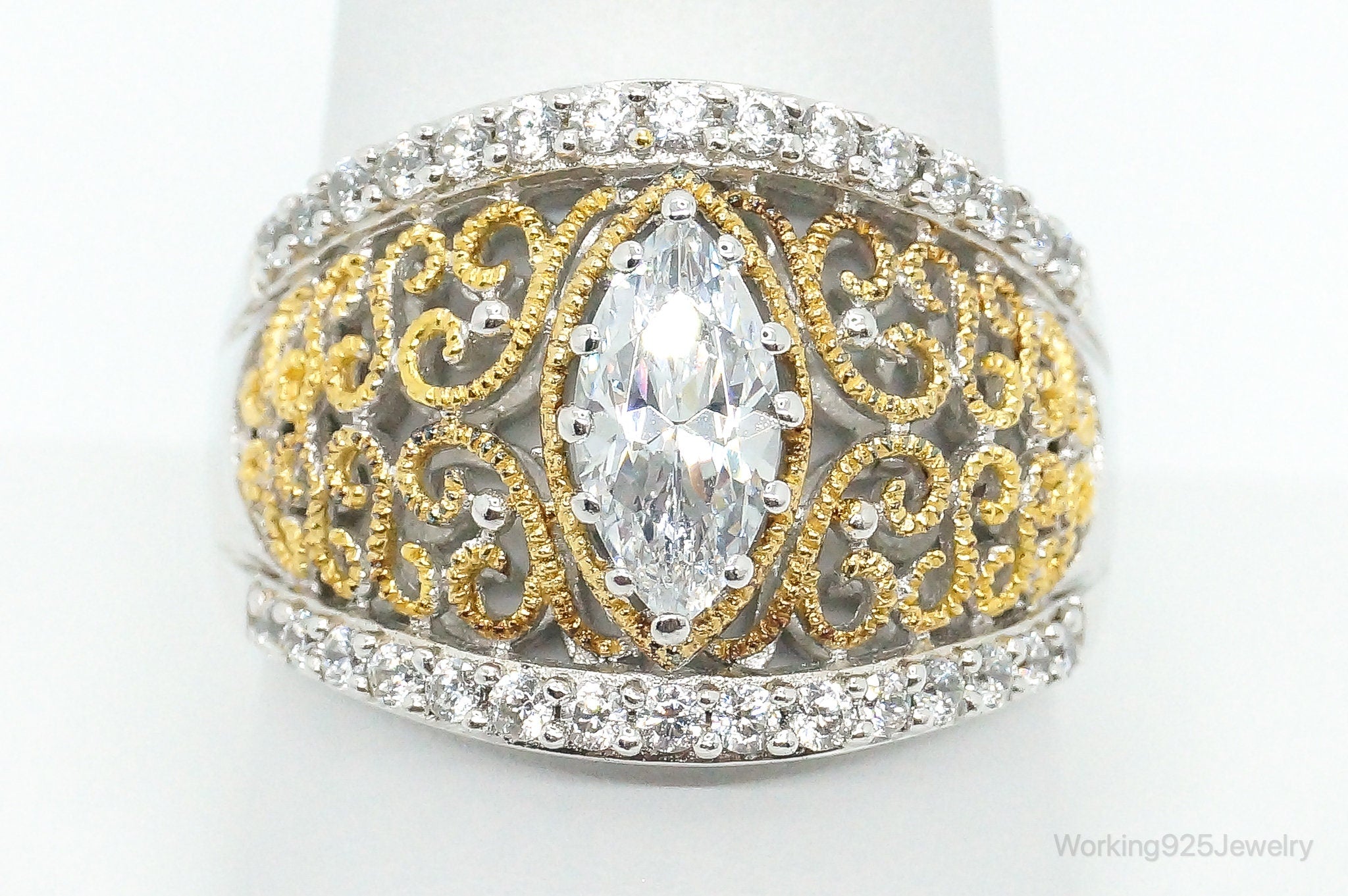 Designer Verragio Cubic Zirconia Gold Vermeil Sterling Silver Ring - SZ 9.75