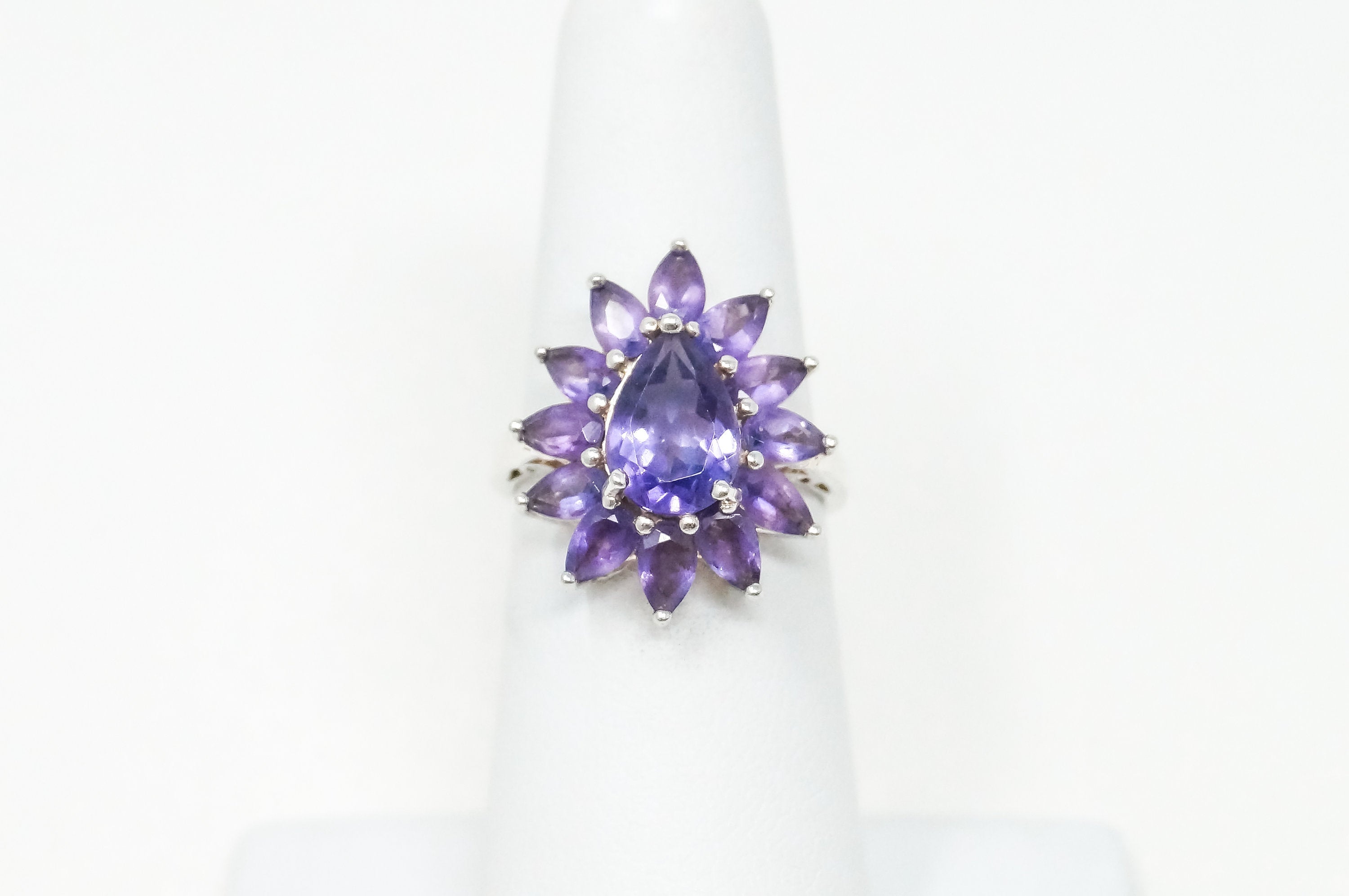 Vintage Art Deco Large Amethyst Sterling Silver Ring - Sz 6 -798512167