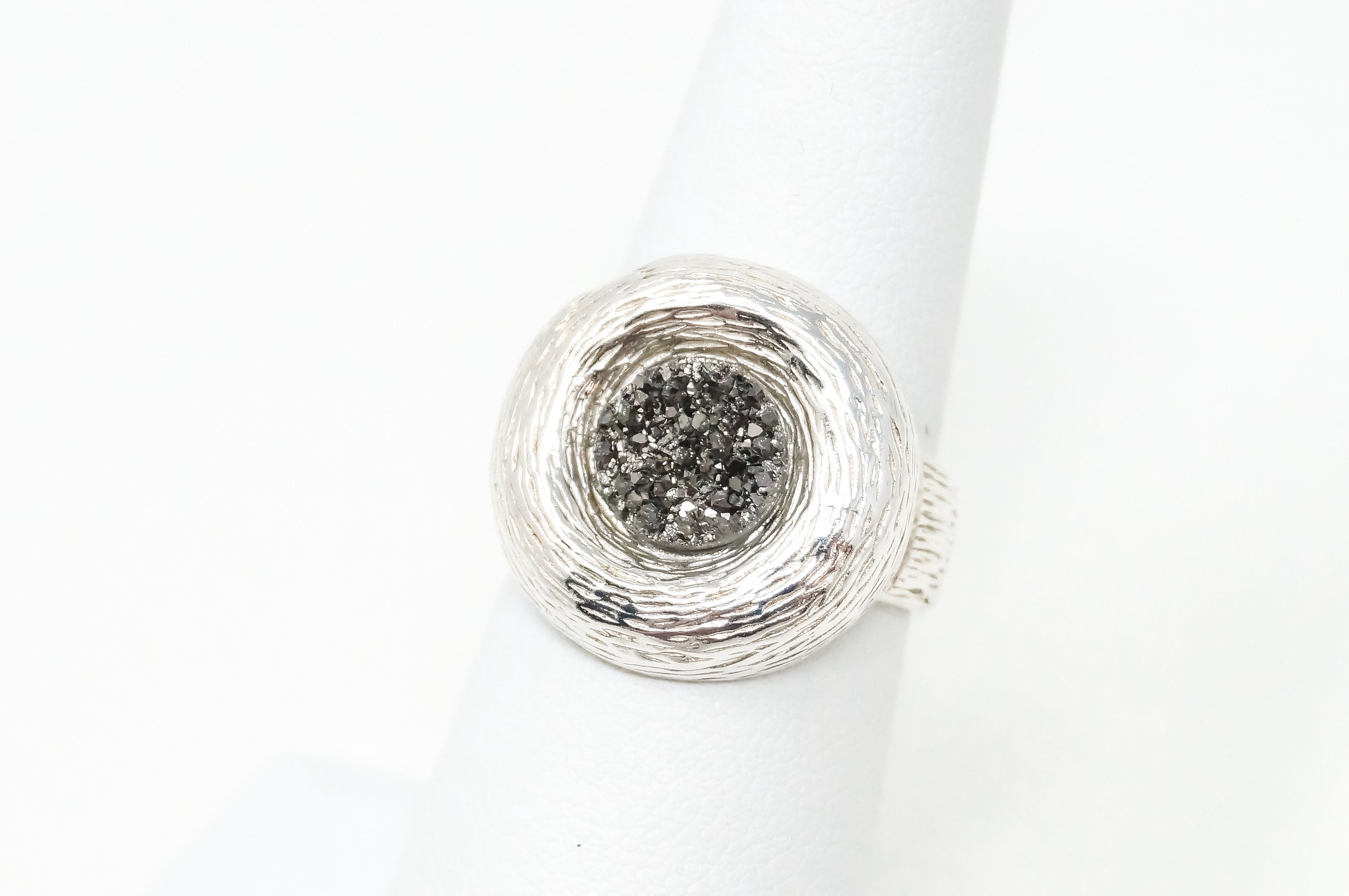 Vintage Druzy Quartz Brushed Sterling Silver Ring - Sz 6.5 - 798539149