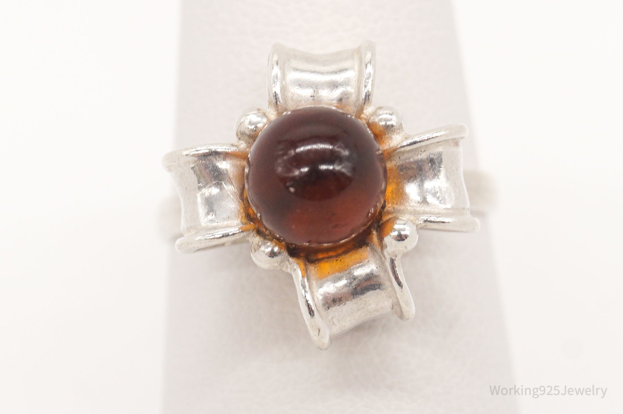 Vintage Baltic Amber Sterling Silver Ring - Size 6.75